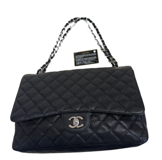 Chanel borsa maxi Jumbo cavier nero metallo silver