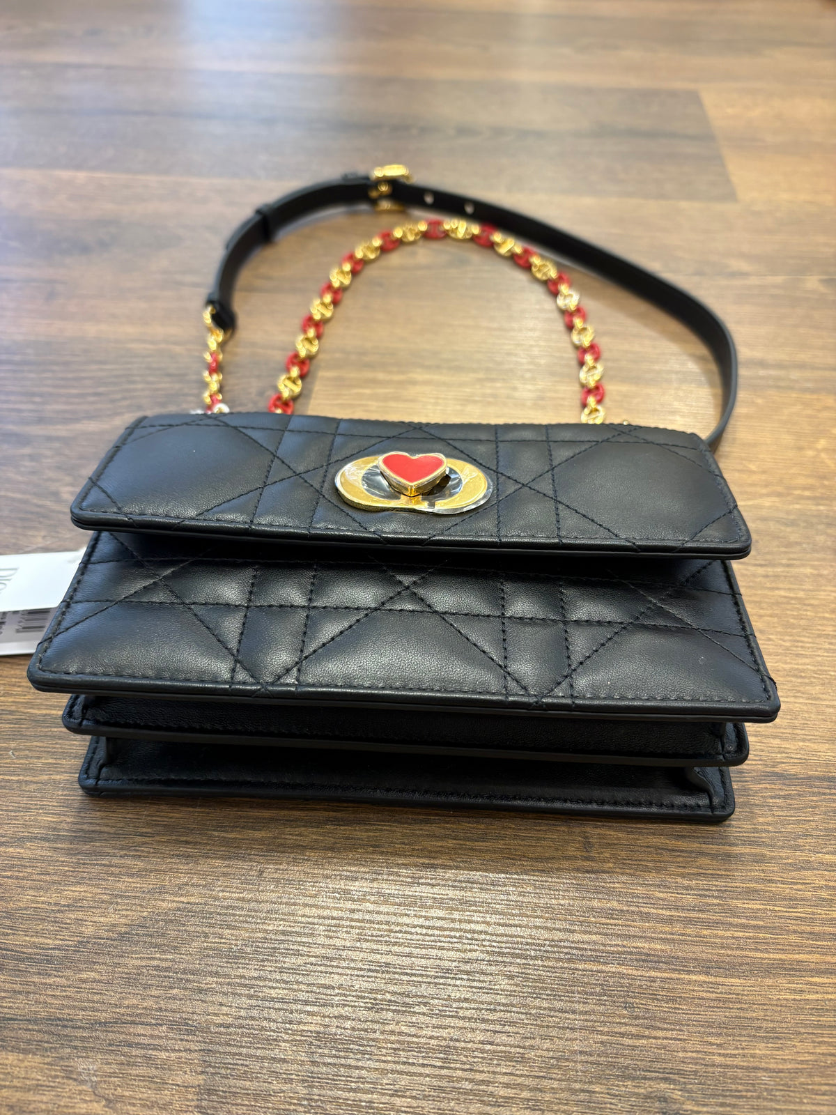 Christian Dior Miss Caro Mini Capsule Dioramour in Pelle di Agnello Macrocannage Nera Nuova con Cartellino