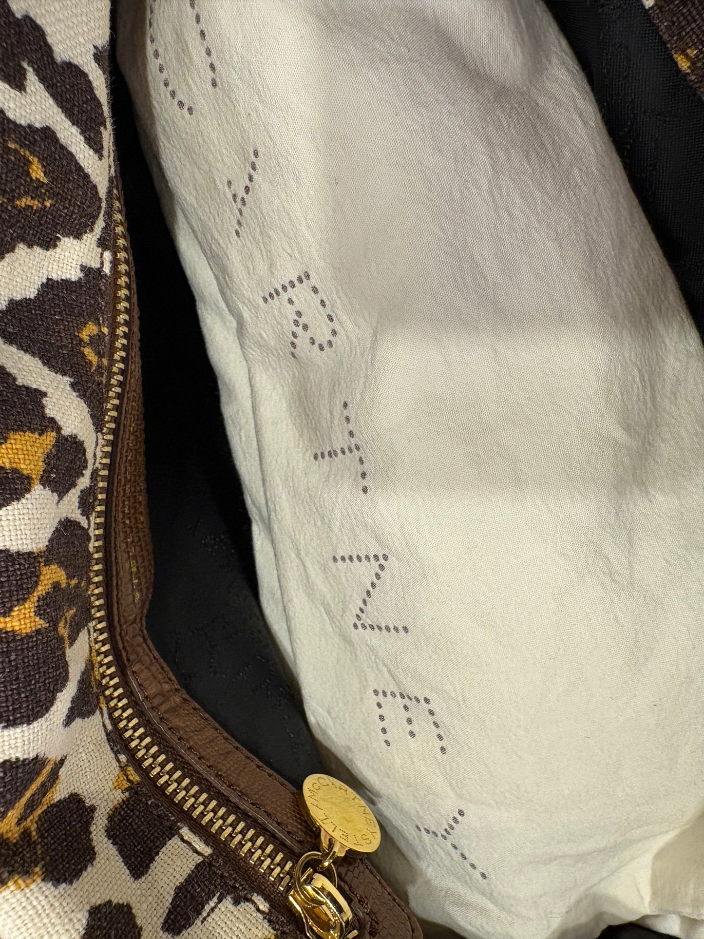 Borsa Stella McCartney Falabella Fold-Over Tote in Tela Canvas Leopardata con Catena Dorata