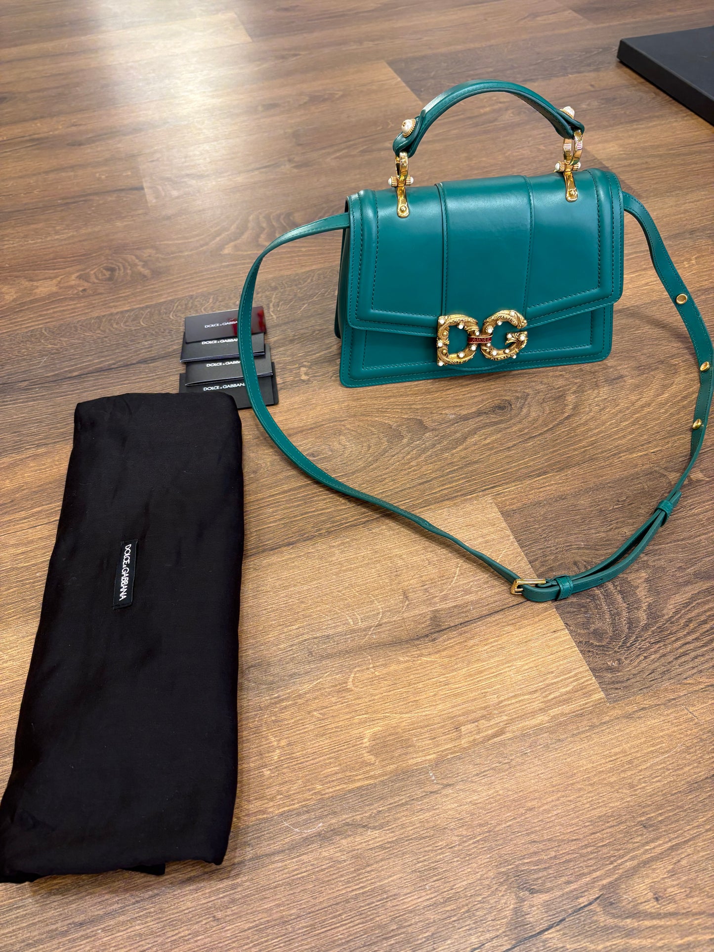Dolce Gabbana borsa Amore small in vitello verde smeraldo