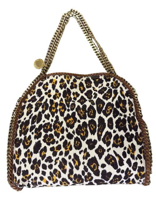 Borsa Stella McCartney Falabella Fold-Over Tote in Tela Canvas Leopardata con Catena Dorata
