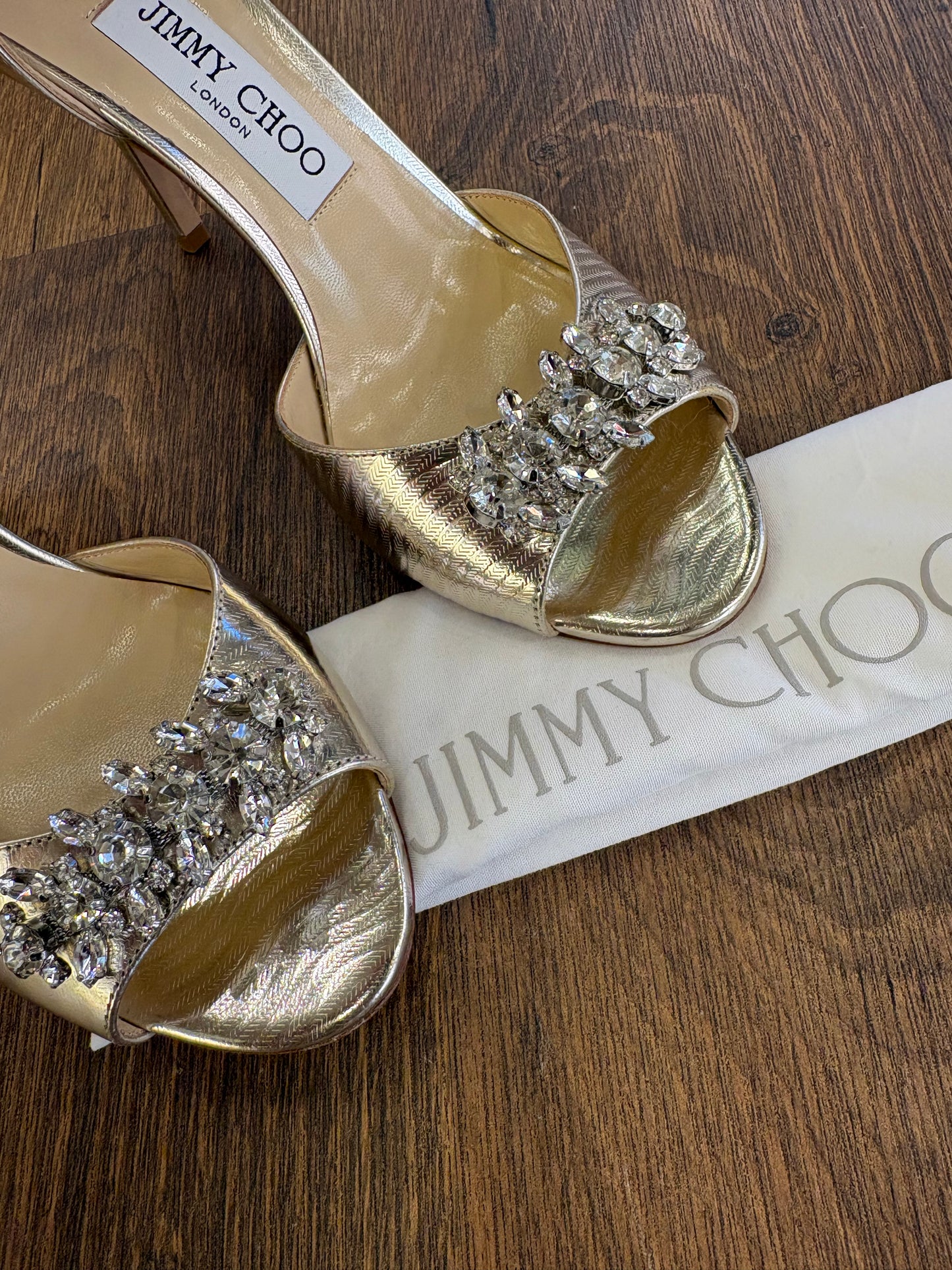 Jimmy Choo sandali oro con pietre effetto diamante n37,5. Nuovo