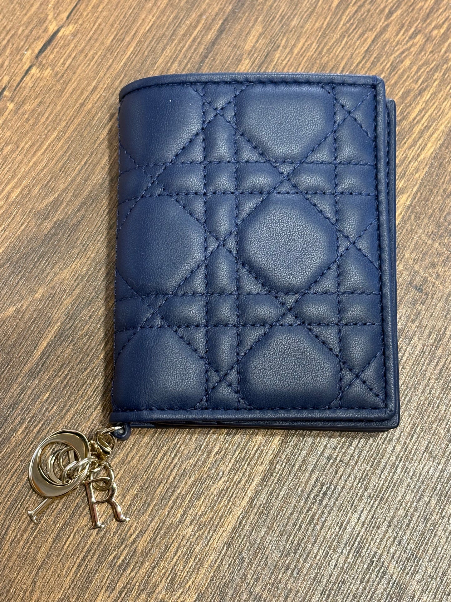 Dior portafoglio mini Gardenia  Lady in pelle di agnello cannage azzurro nuovo