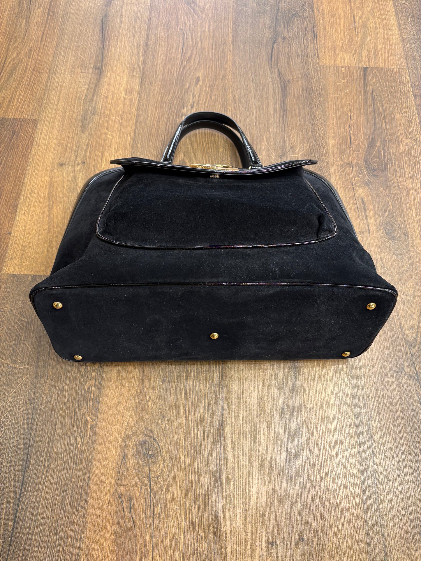 Gucci borsa a mano in suede nero metallo dorato