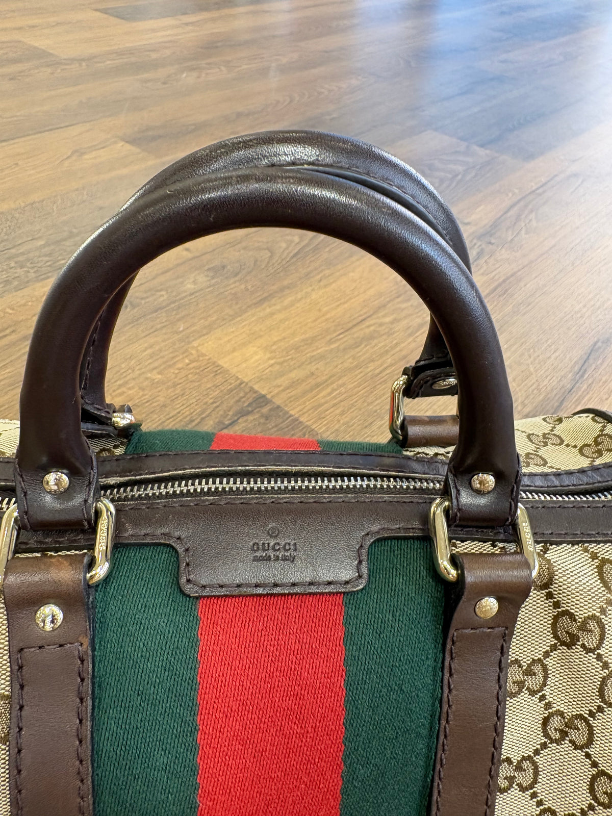 Gucci  bauletto Vintage Web Boston Bag in Tela GG e Pelle Moro