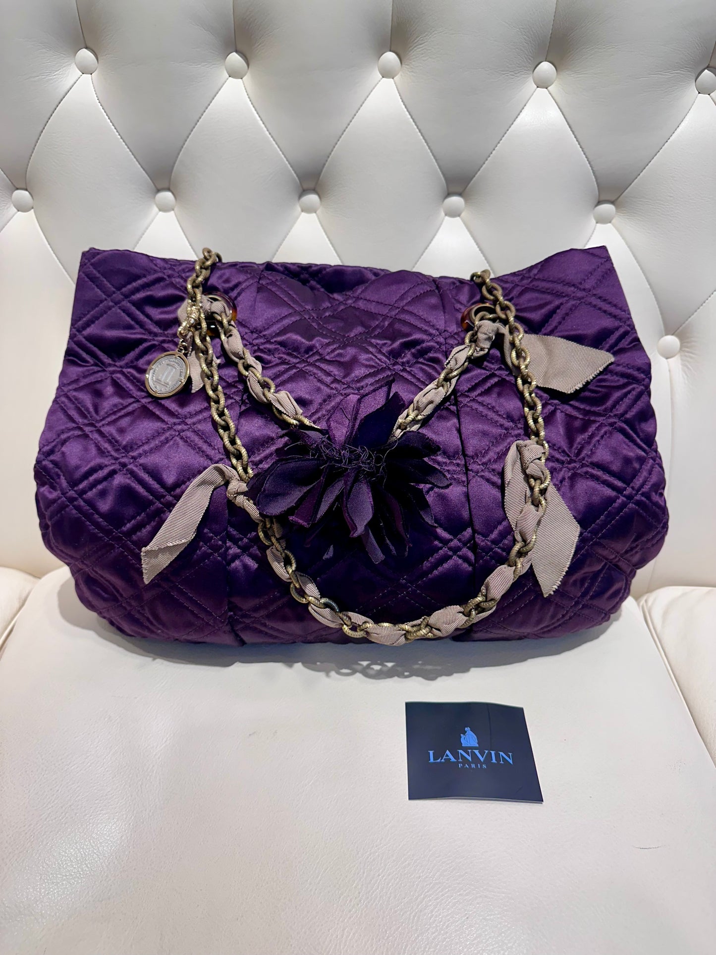 Lanvin Paris borsa a spalla in tela rasata viola