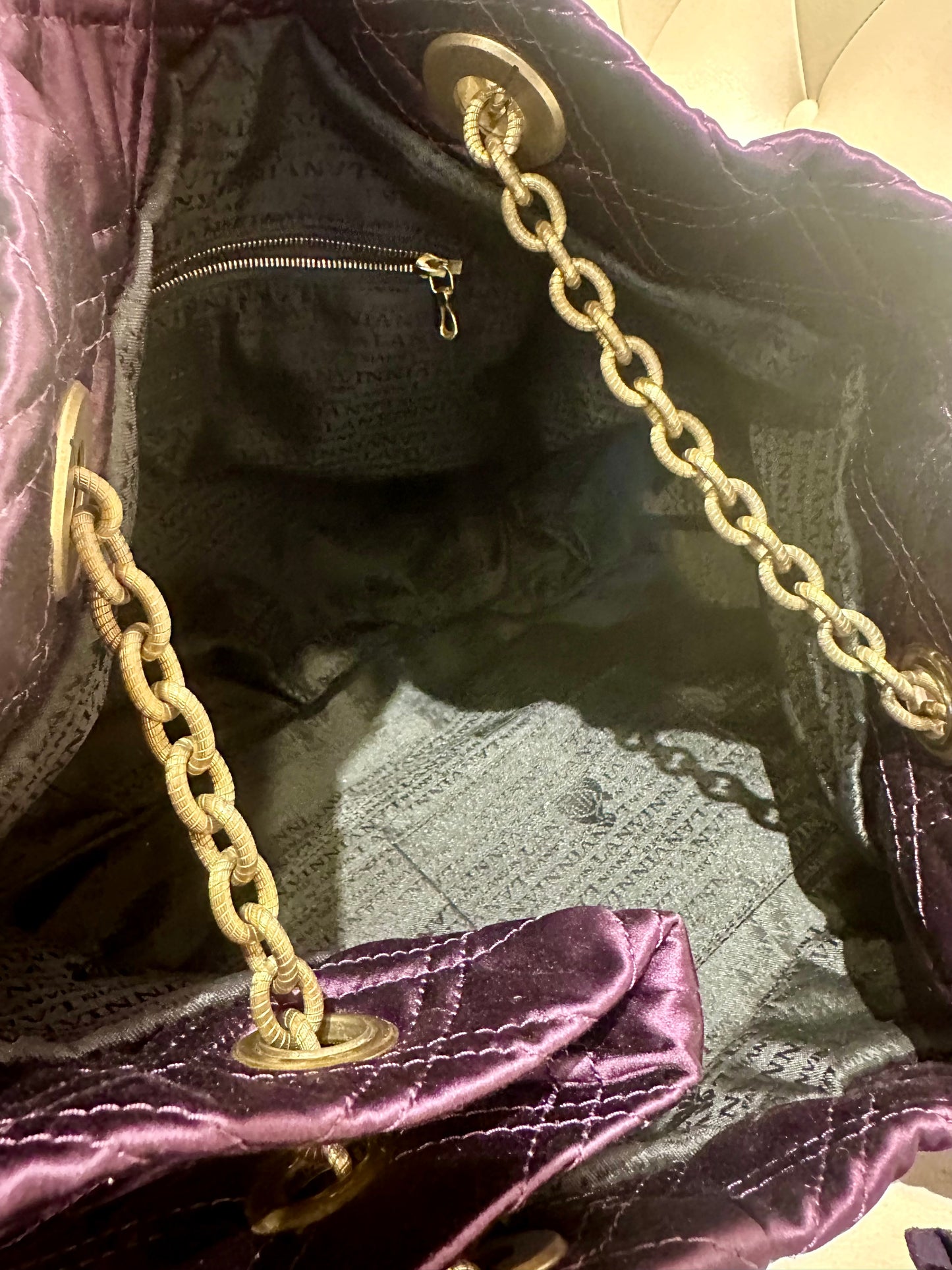 Lanvin Paris borsa a spalla in tela rasata viola