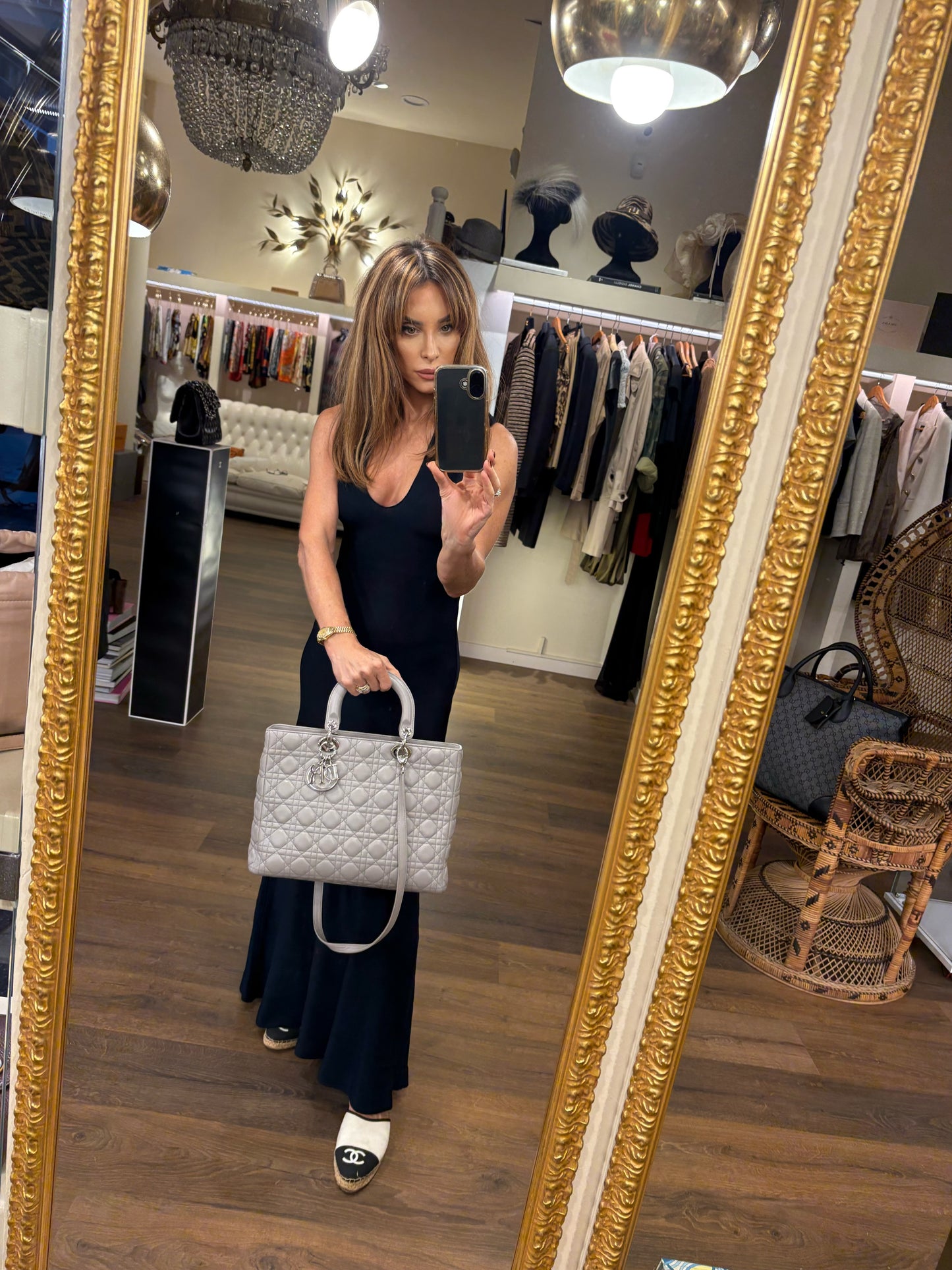 Lady Dior  cannage agnello grigio