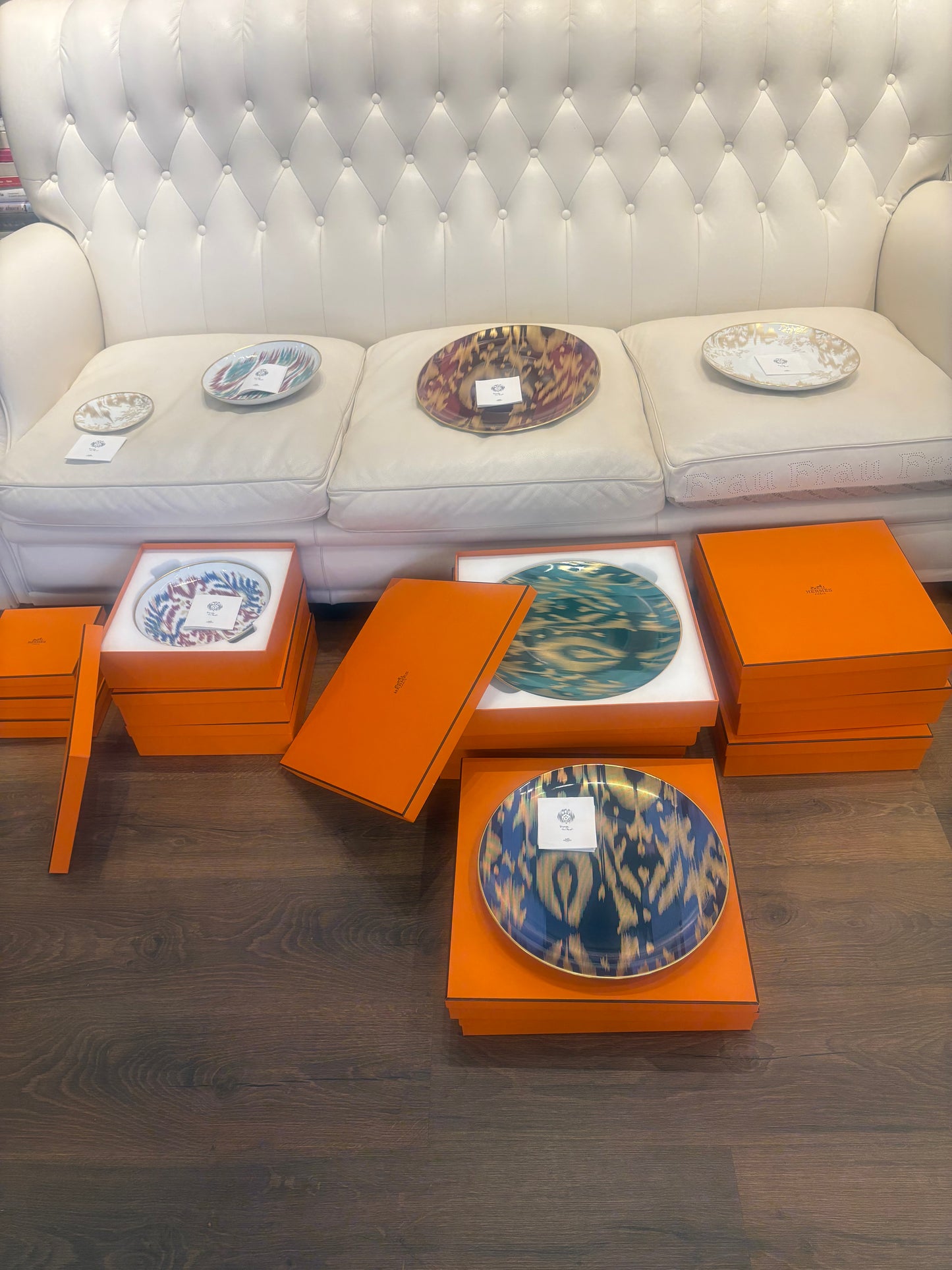 Hermès Vojage En Ikat set piatti porcellana e oro (24 pezzi) nuovo