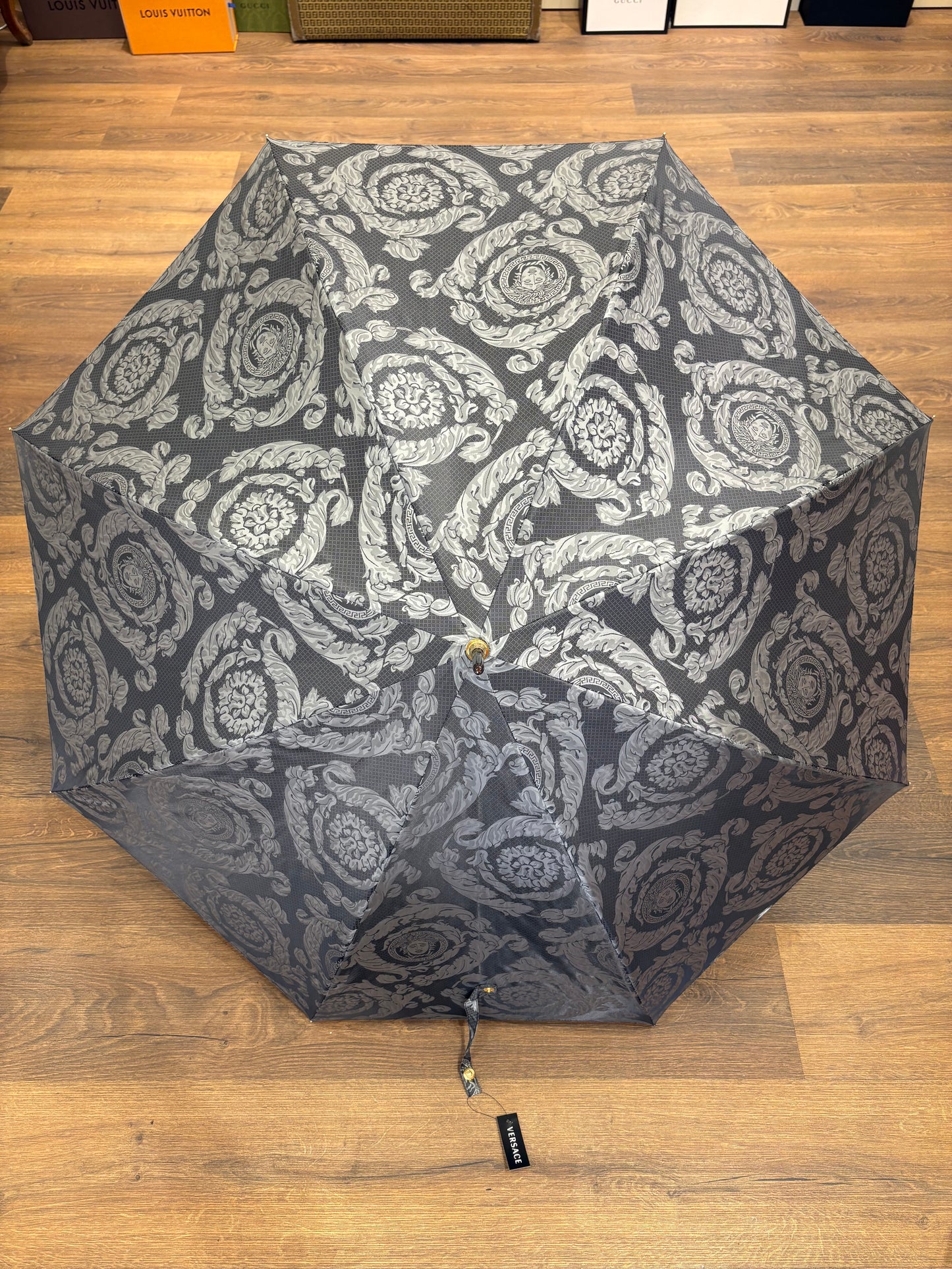 Versace ombrello barocco meduse grigio. Nuovo