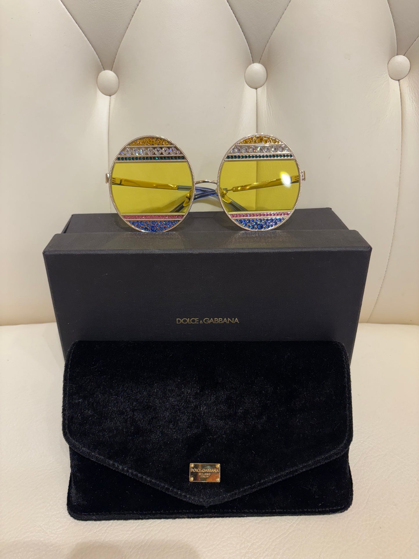 Dolce Gabbana occhiali over size lenti gialle e cristalli multicolor ( Lim. Edition)