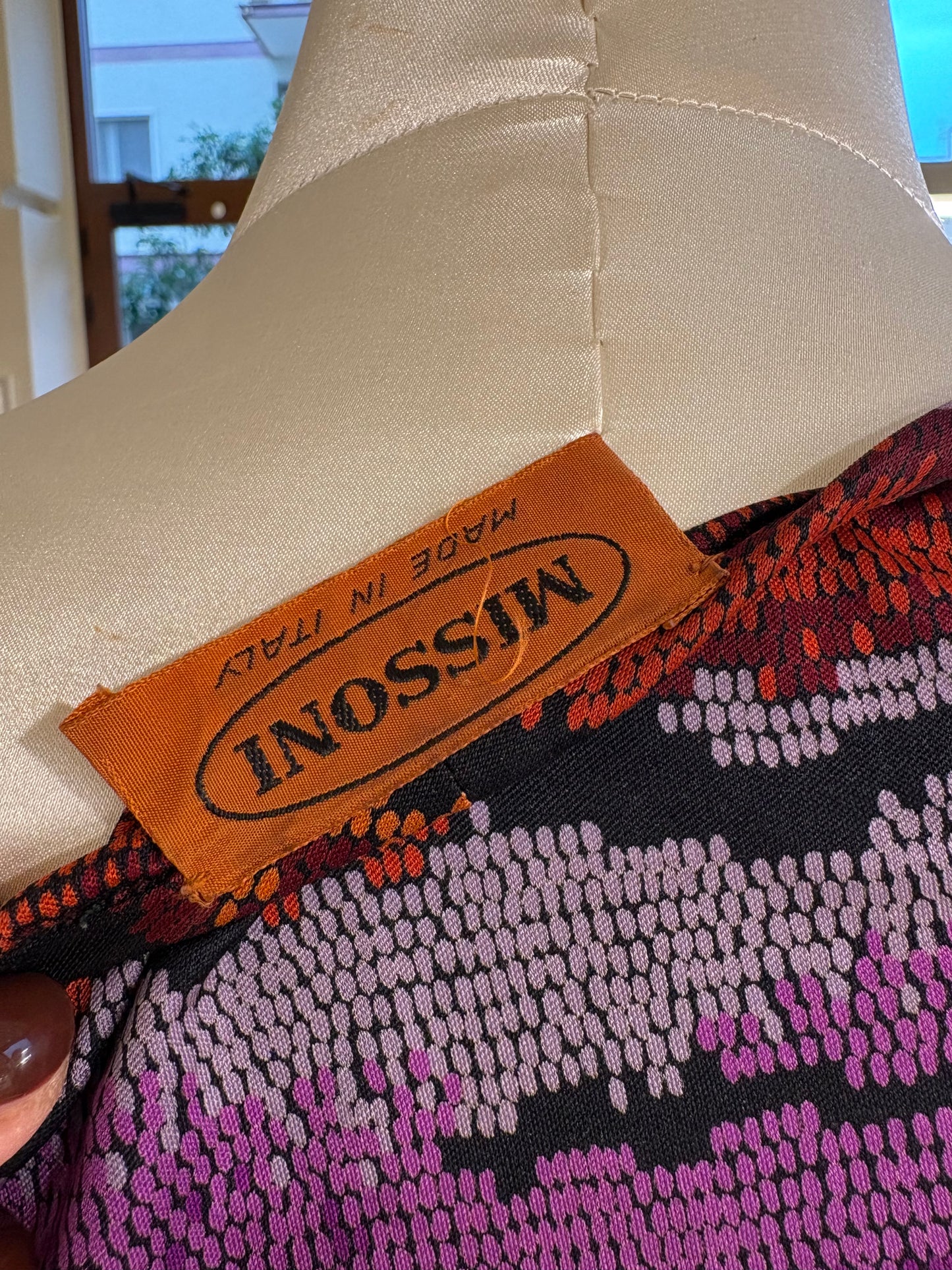 Missoni abito vintage in maglina di seta con cintura in pelle