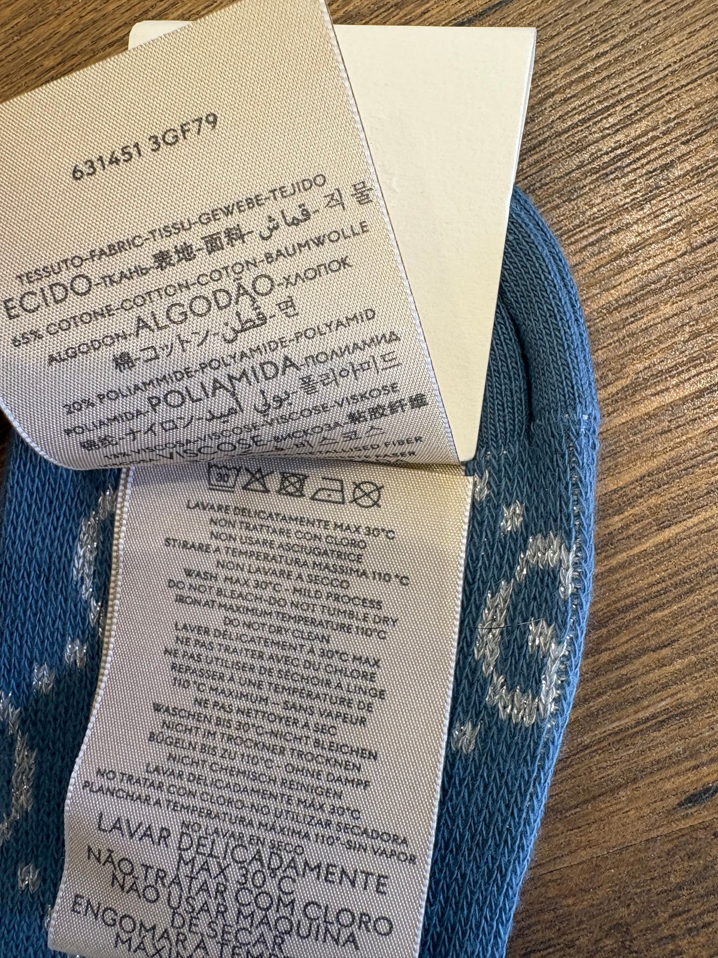 Calzini Corti Gucci in Lamé con Monogramma GG - Azzurro (tgL)Nuovo