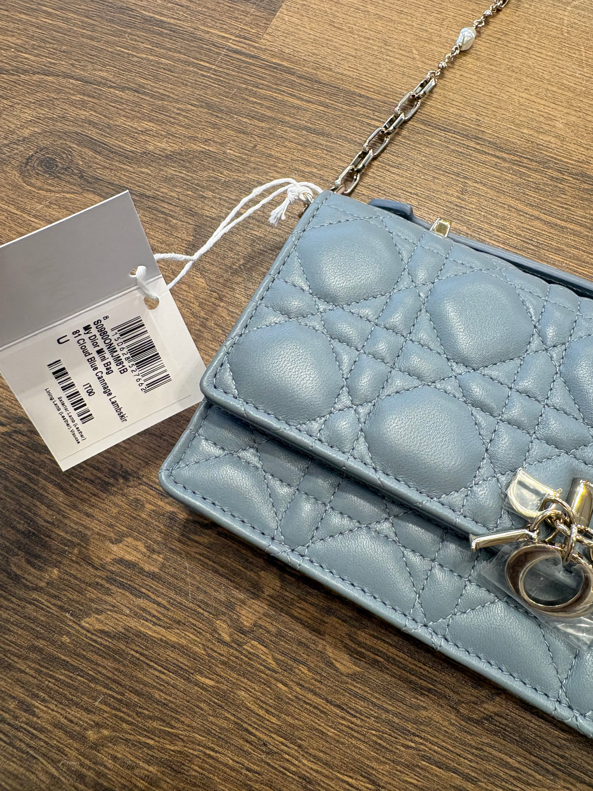 Dior mini borsa My Dior in pelle di agnello Cannage celeste . Nuovo