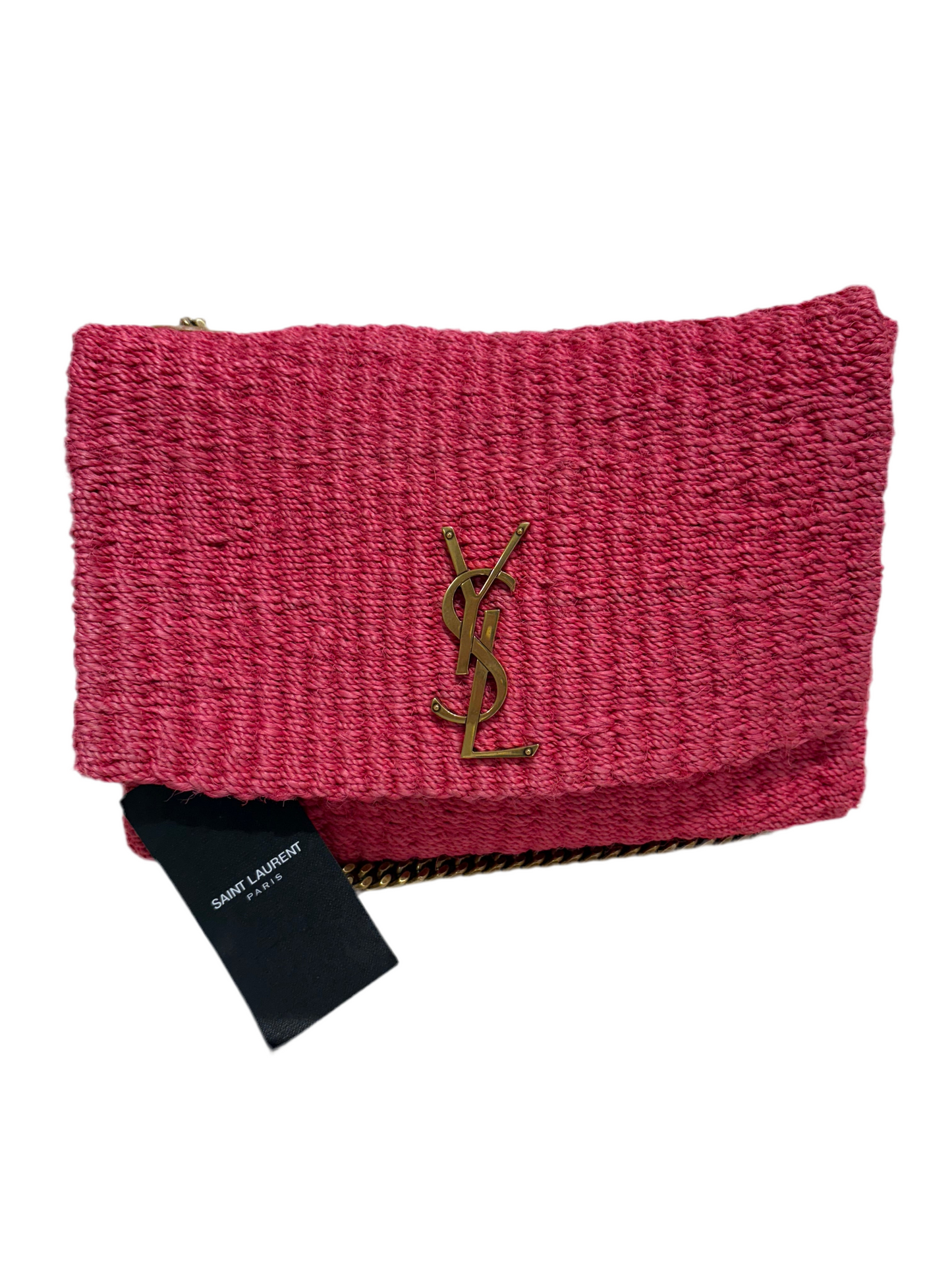 Ysl Kate in rafia rosa metallo dorato