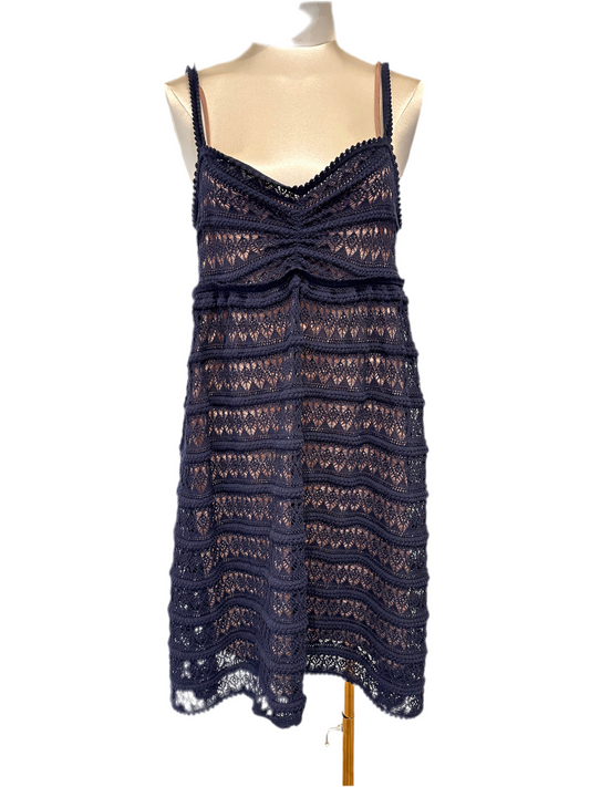 Gucci abito in pizzo in in cotone blu con sottoveste seta