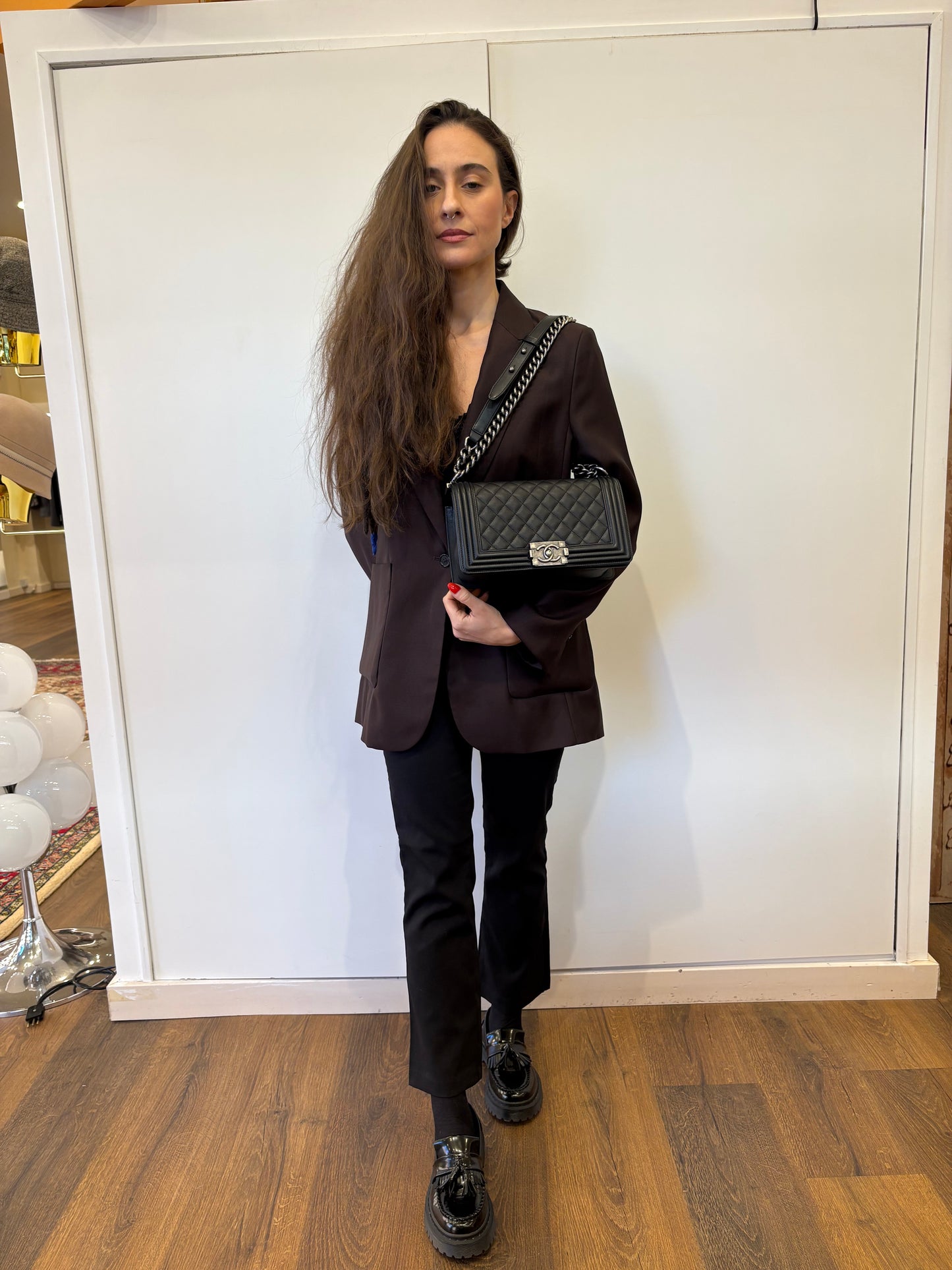 Chanel boy in pelle matelasse ‘ nera e rutenio