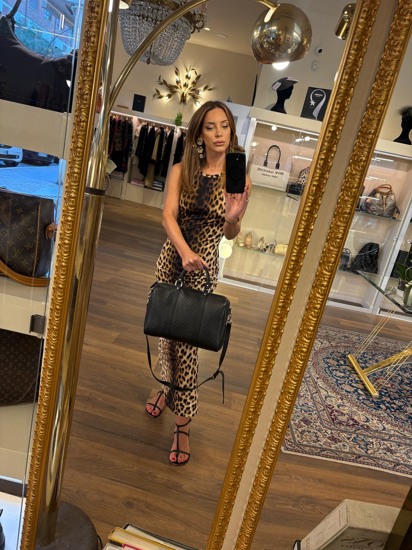 Gucci Borsa Bauletto Boston Bag in Pelle Microguccissima Nera con tracolla