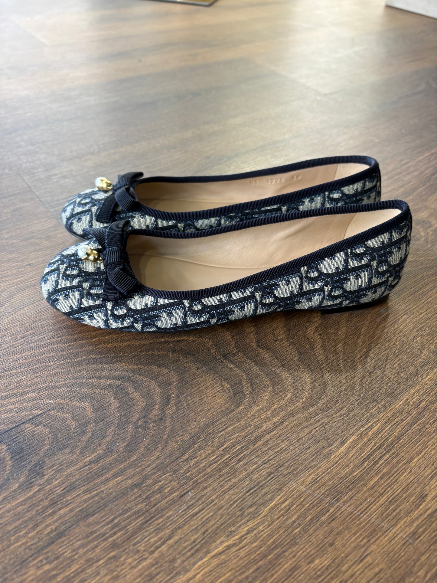 Christian Dior ballerine Oblique Ballet in jacquard beige e blu. Nuove