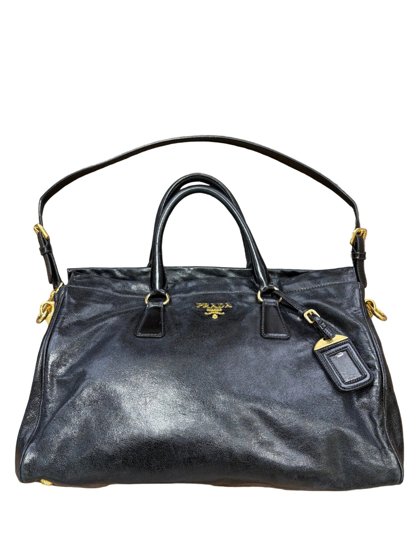 Prada borsa a mano in vitello shine con tracolla