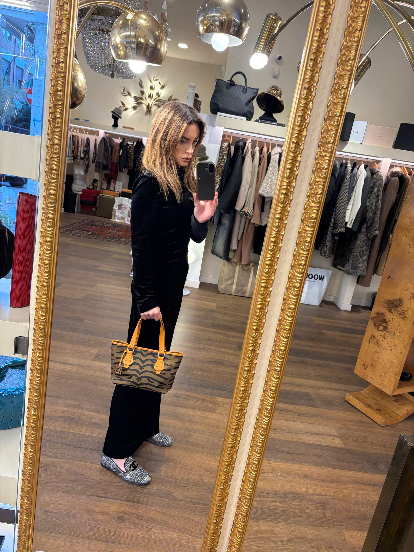 Fendi piccola borsa a mano tela e pelle