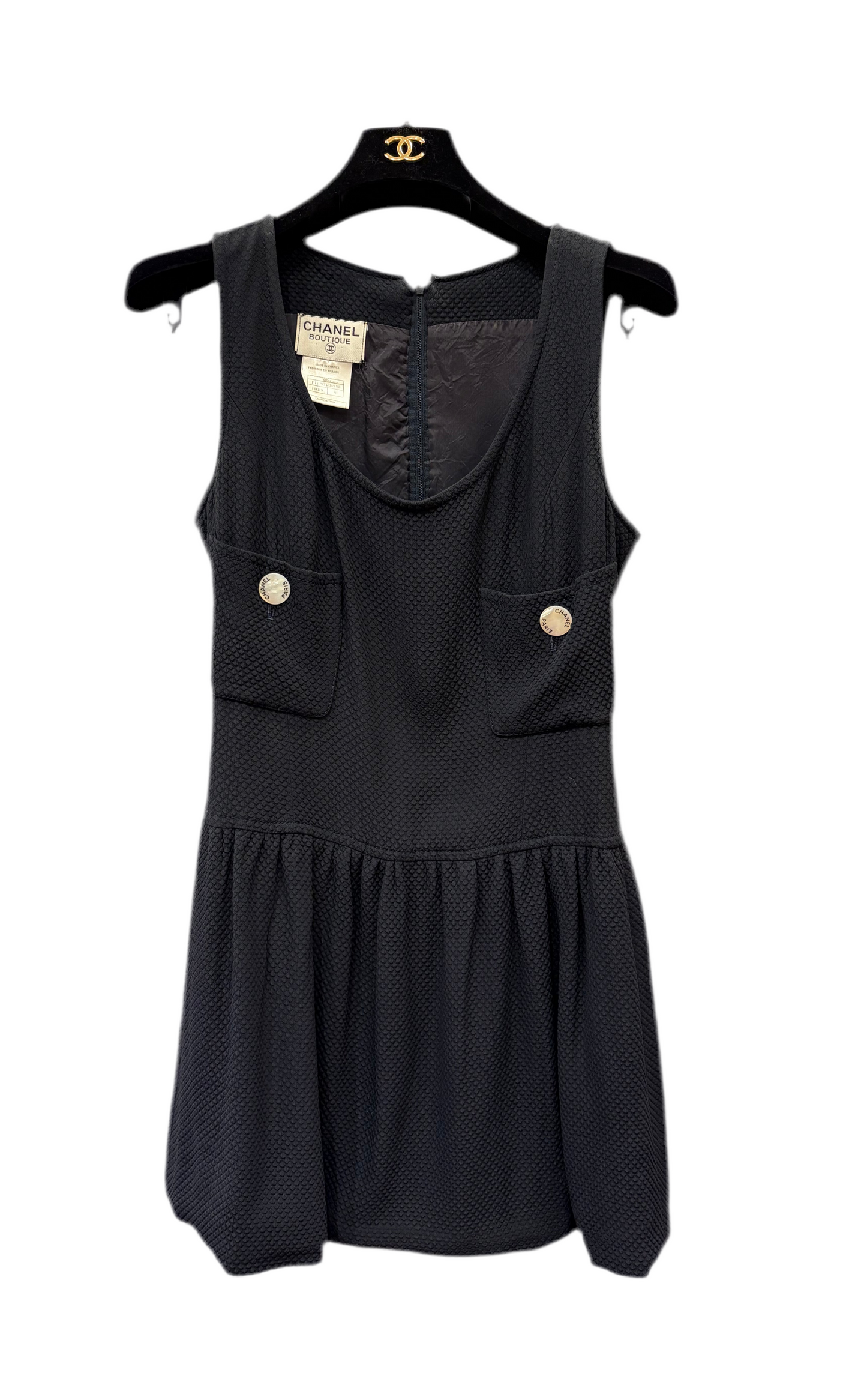 Chanel abito blu bottoni madreperla logo