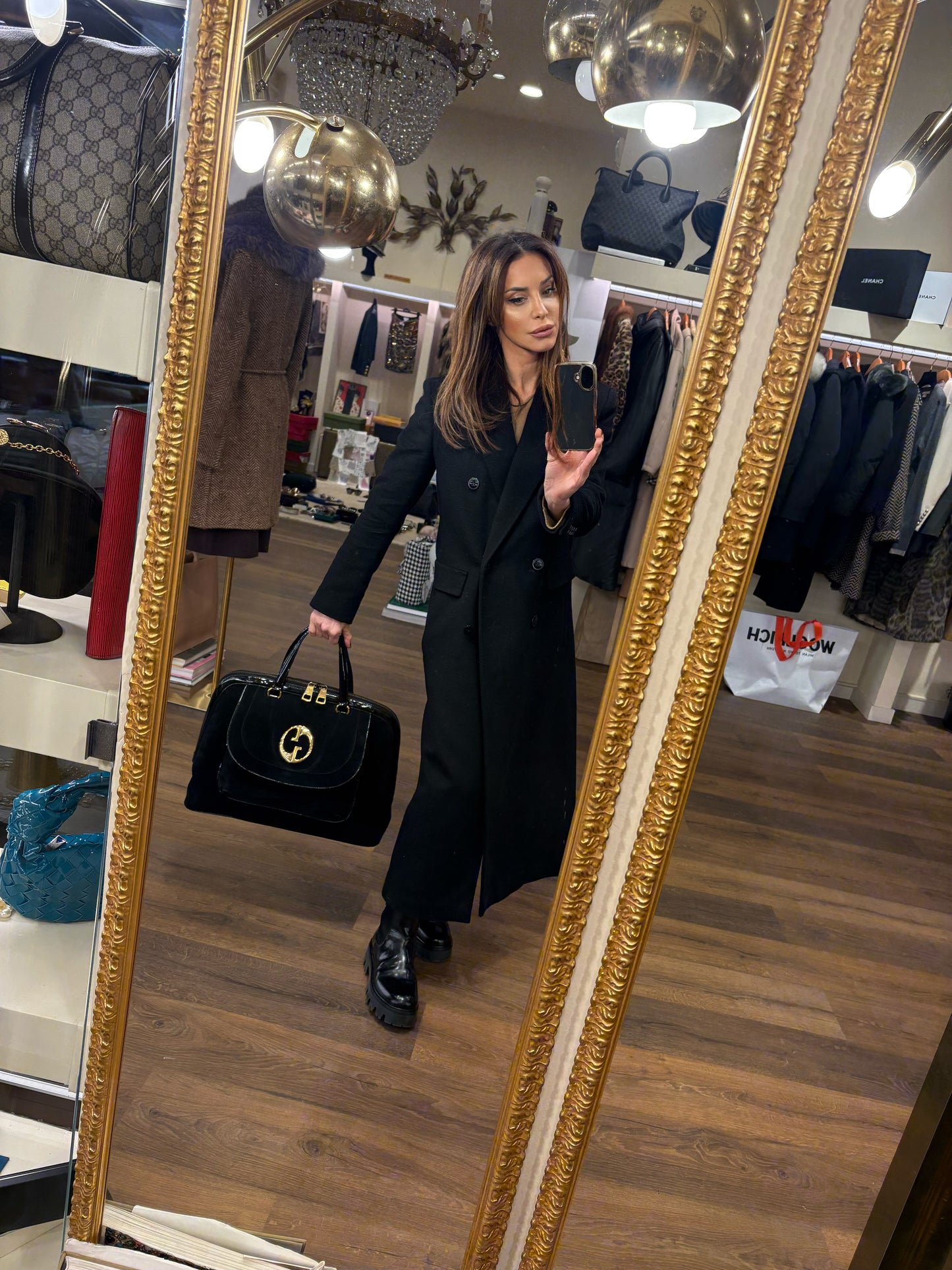 Gucci borsa a mano in suede nero metallo dorato