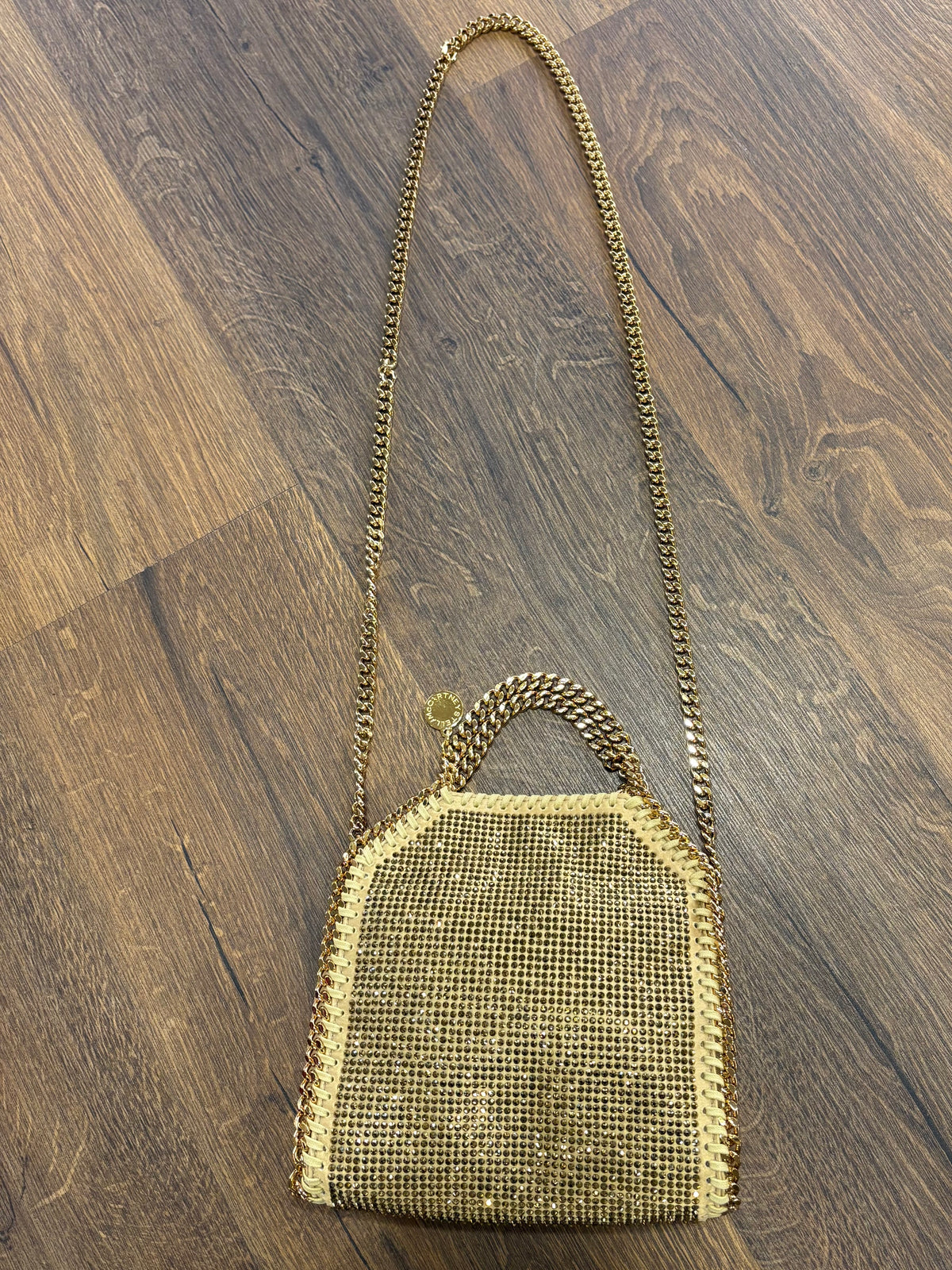 Stella McCartney Borsa Tote Falabella  Tiny in Rete di Cristalli Oro. Nuova