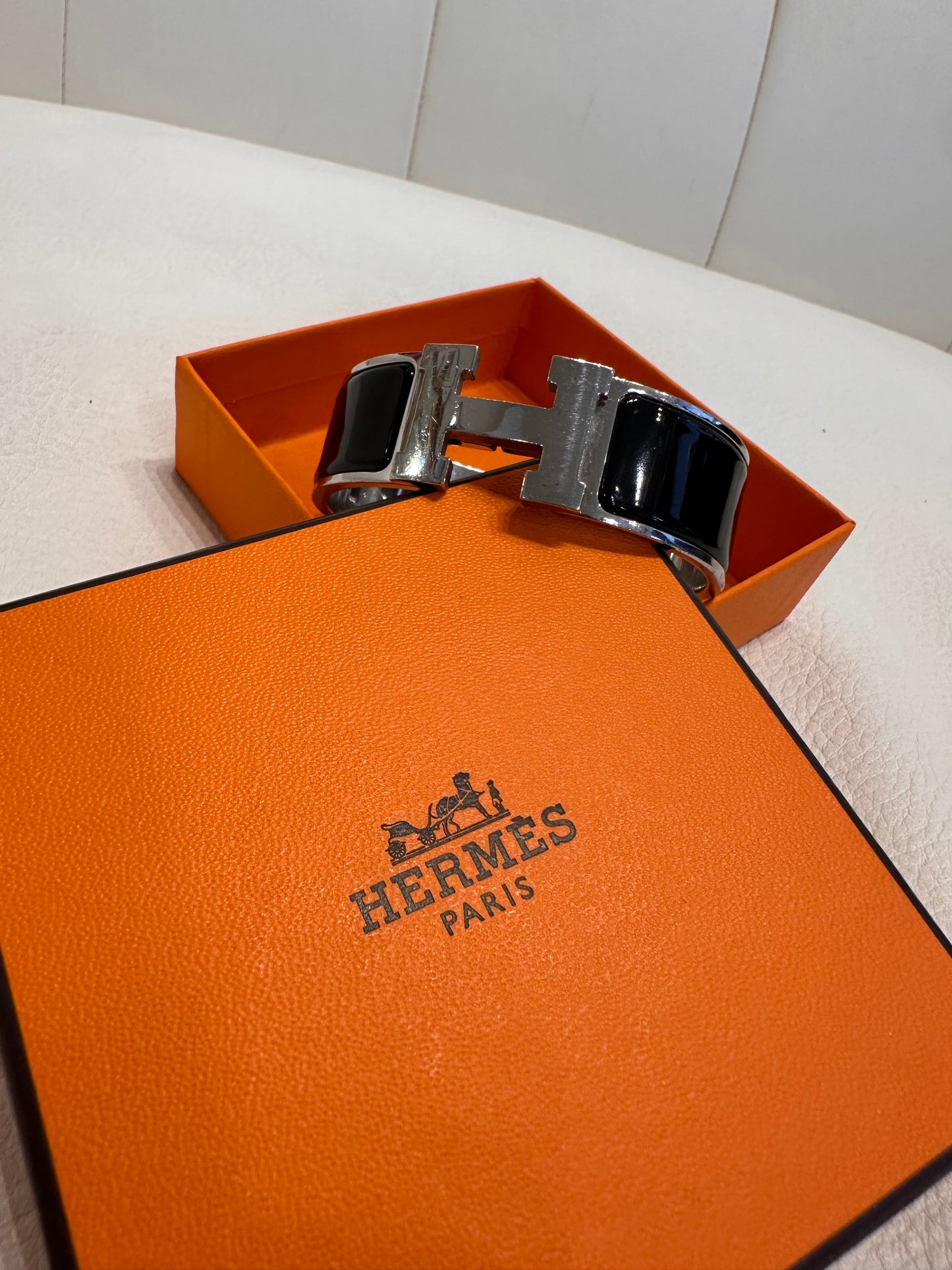 Hermès bracciale Clic Clac H  silver -smalto nero