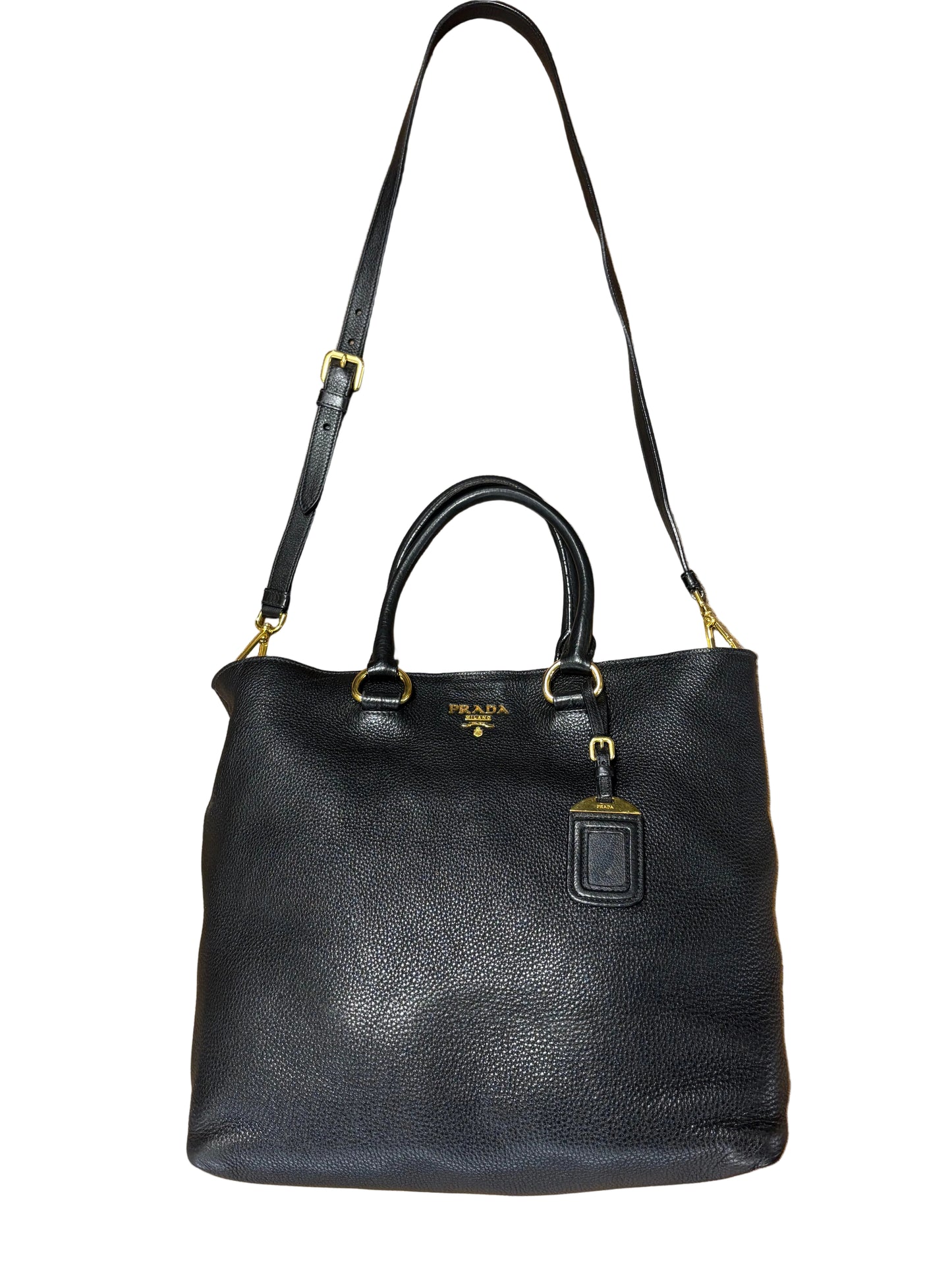 Prada borsa tote in pelle nera martellata