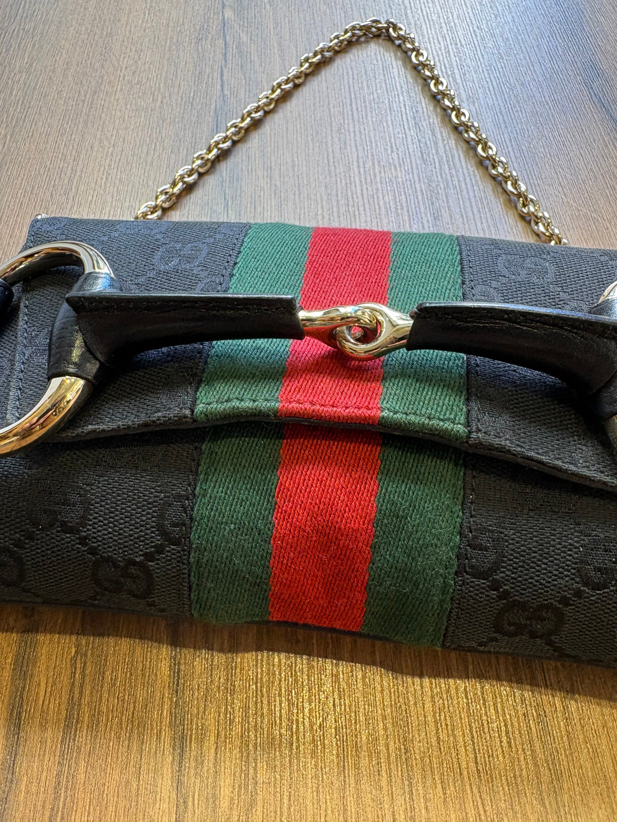 Gucci Borsa a Spalla Gucci Horsebit Chain Clutch in Tela GG Monogram e Nastro Web ( Tom Ford 2004)