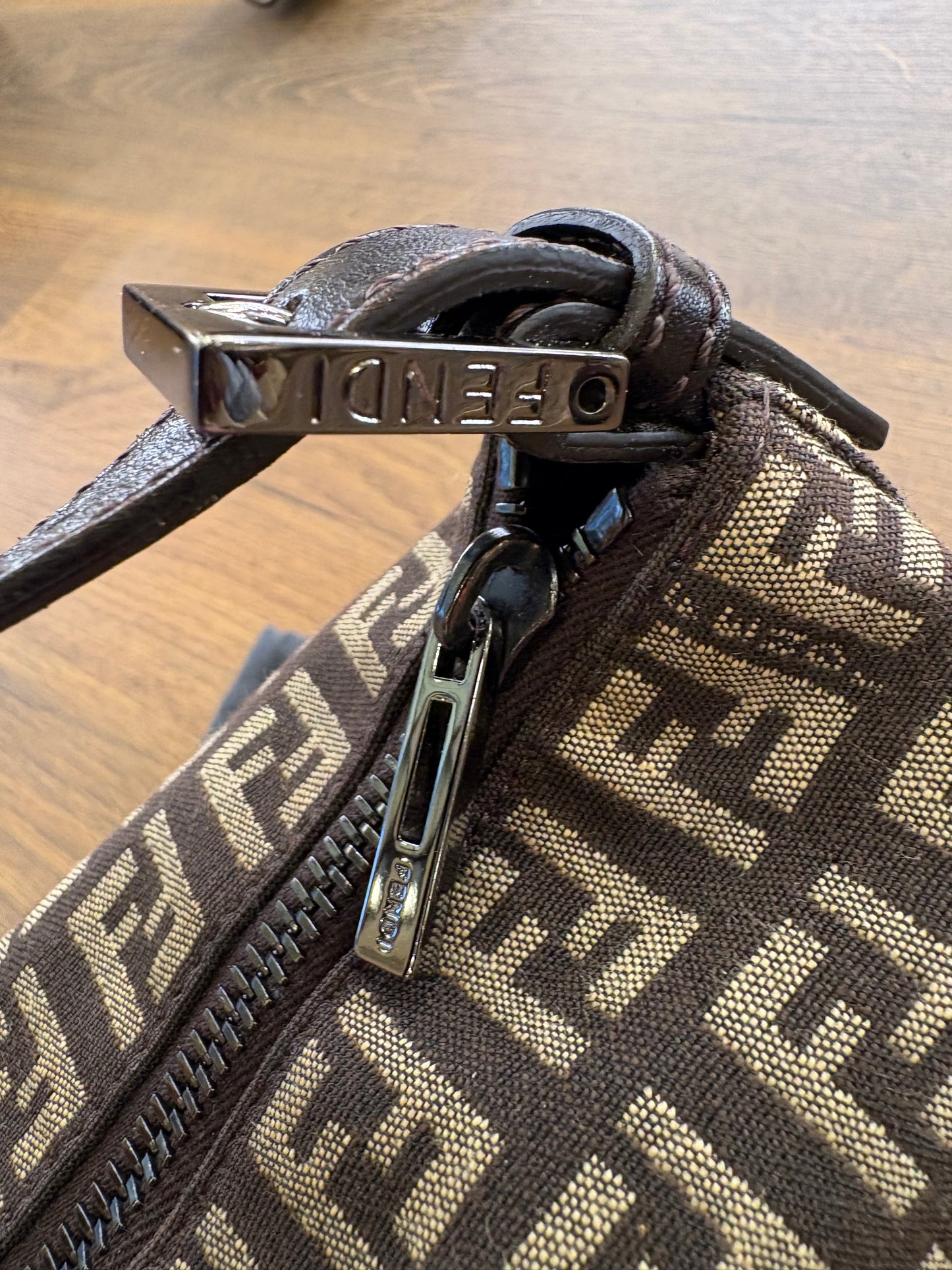 Fendi Zucchino Canvas Pochette vintage manico in pelle