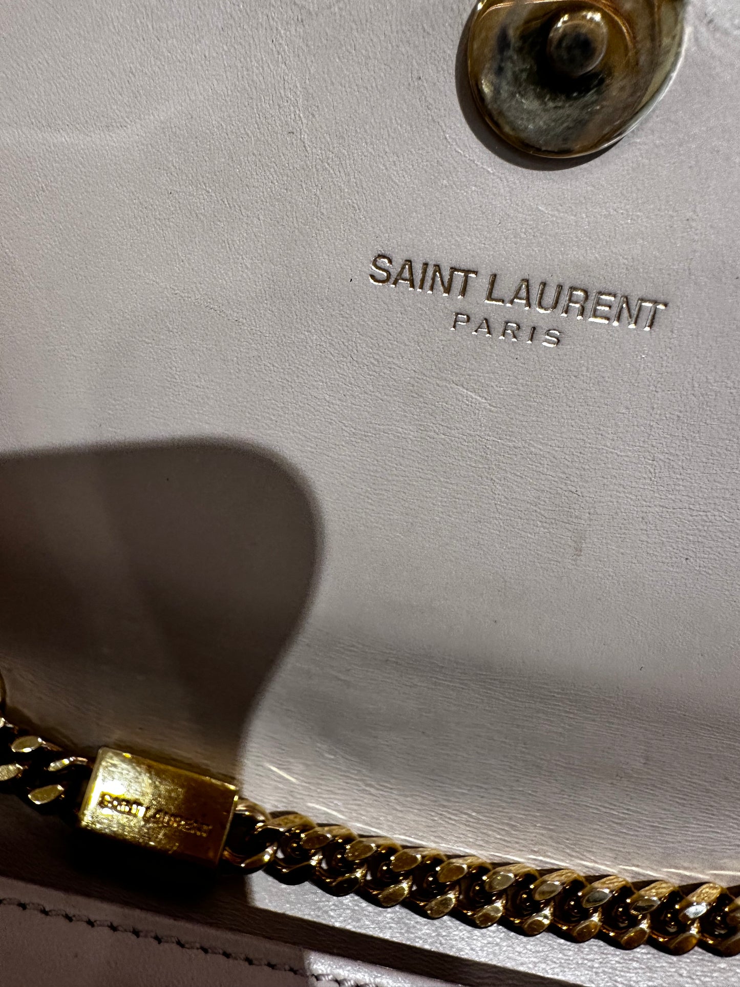 Saint Laurent Kate borsa in pelle beige metallo oro