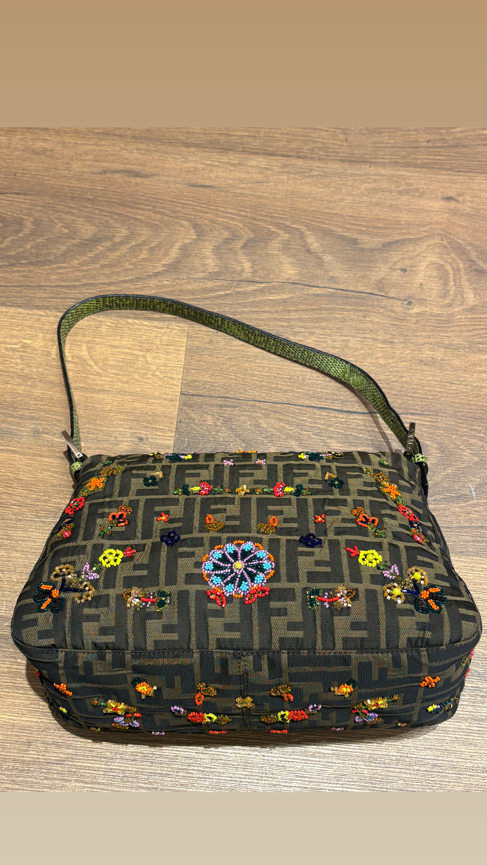 Fendi Zucca Floral Beaded Baguette Bag (Edizione Limitata Vintage, anni 2000)