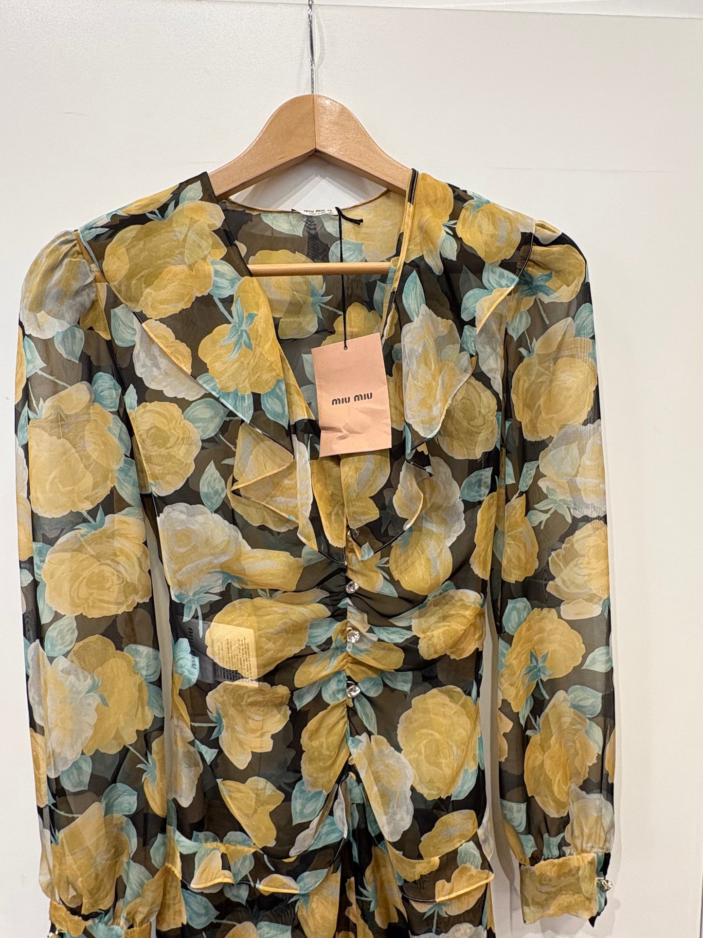 Miu Miu abito lungo georgette floreale con cristalli