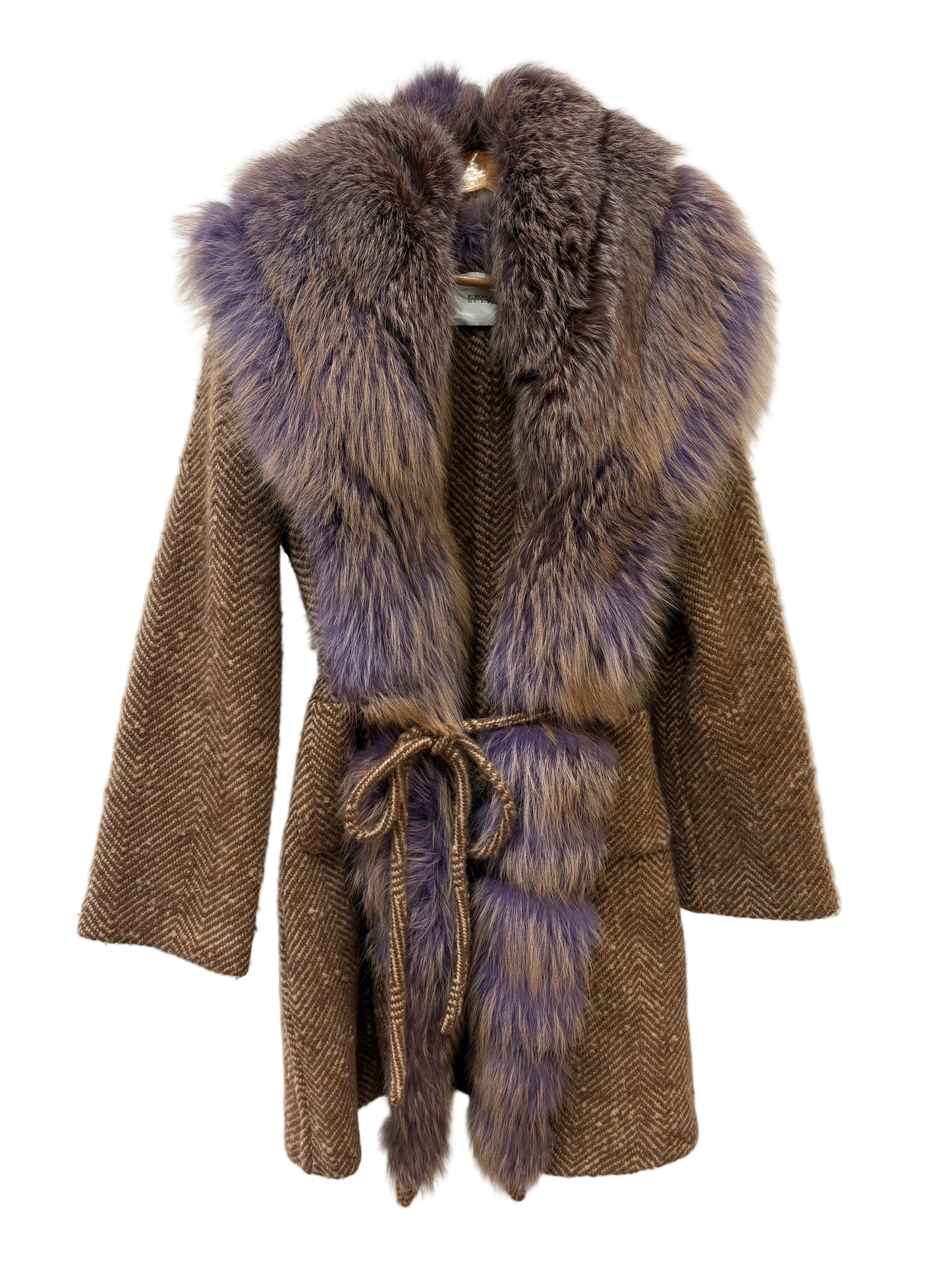 Ermanno Scervino cappotto spinato e volpe viola mélange