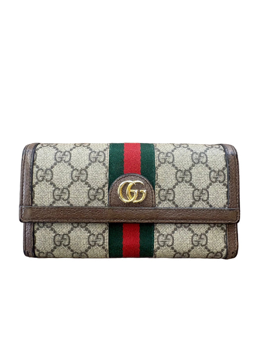 Portafoglio Continental Ophidia Gucci in Tessuto Canvas GG Supreme con Nastro Web