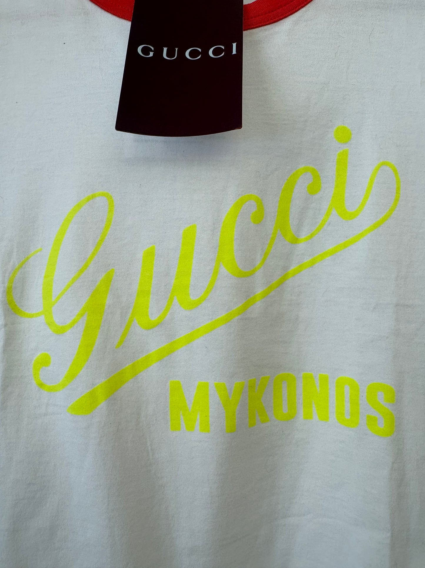 Gucci t-shirt Crop Top "Mykonos" d'Ispirazione Rétro. Nuovo