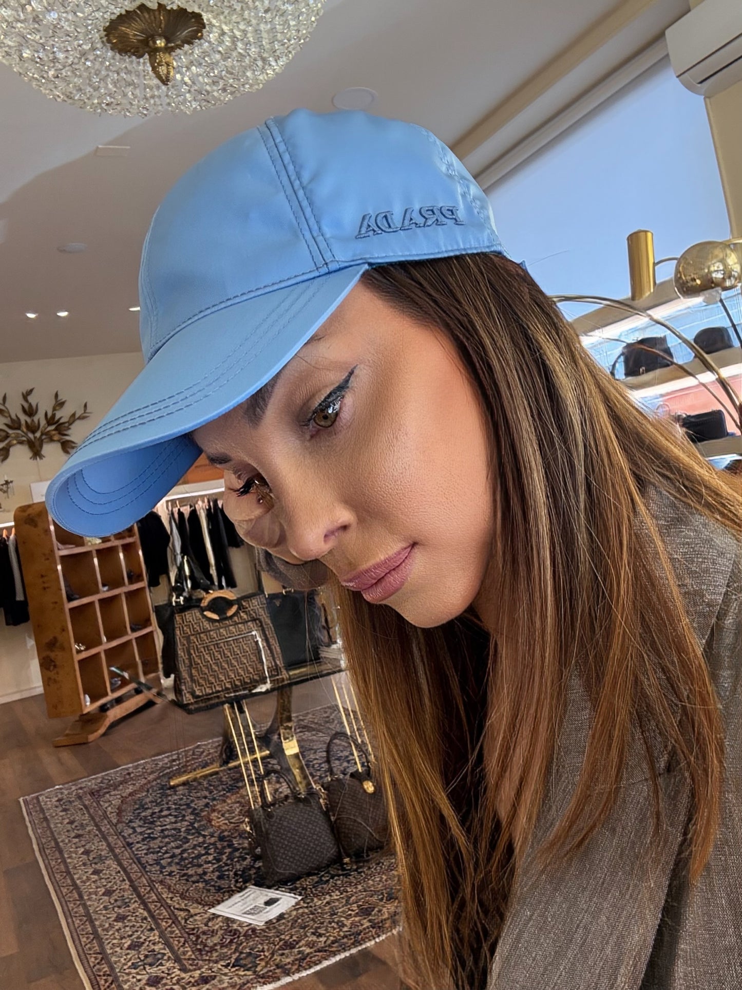 Prada Cappello Baseball in Re-Nylon Azzurro