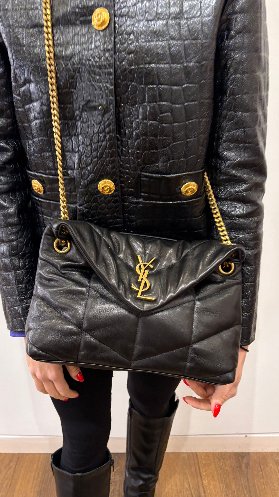 YSL PUFFER SMALL IN PELLE DI AGNELLO
NERO. NUOVA