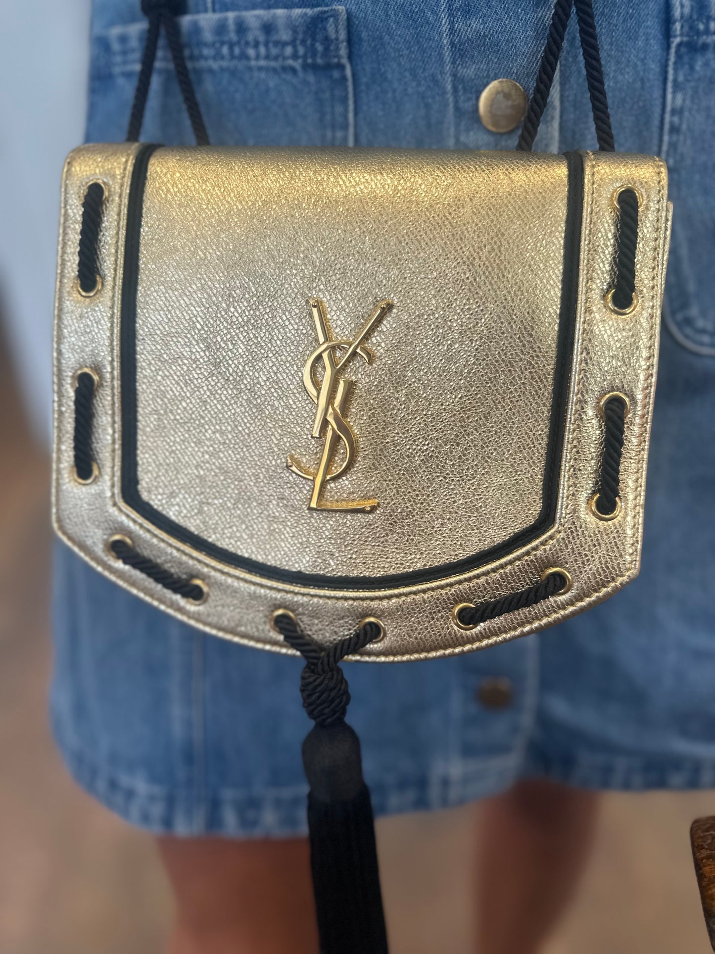 Ysl borsa Fetish in vitello oro e tracolla in passamaneria