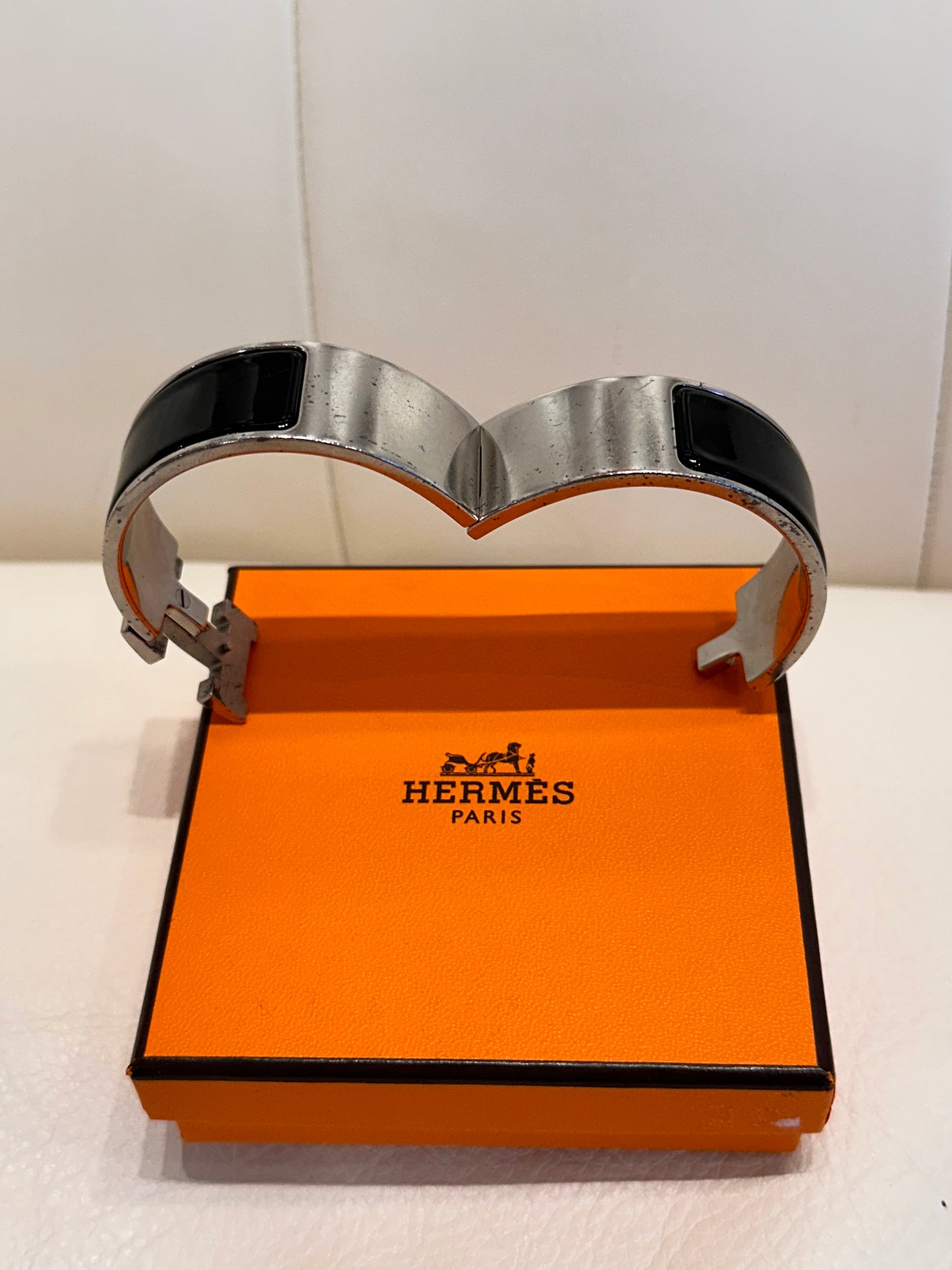 Hermès bracciale Clic Clac H  silver -smalto nero