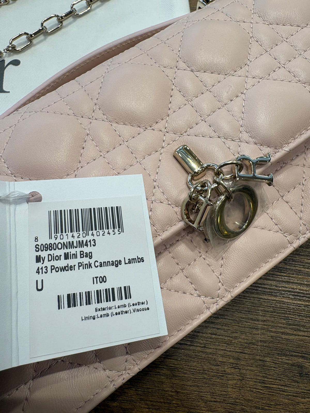 Dior mini borsa My Dior in pelle di agnello Cannage rosa cipria. Nuovo