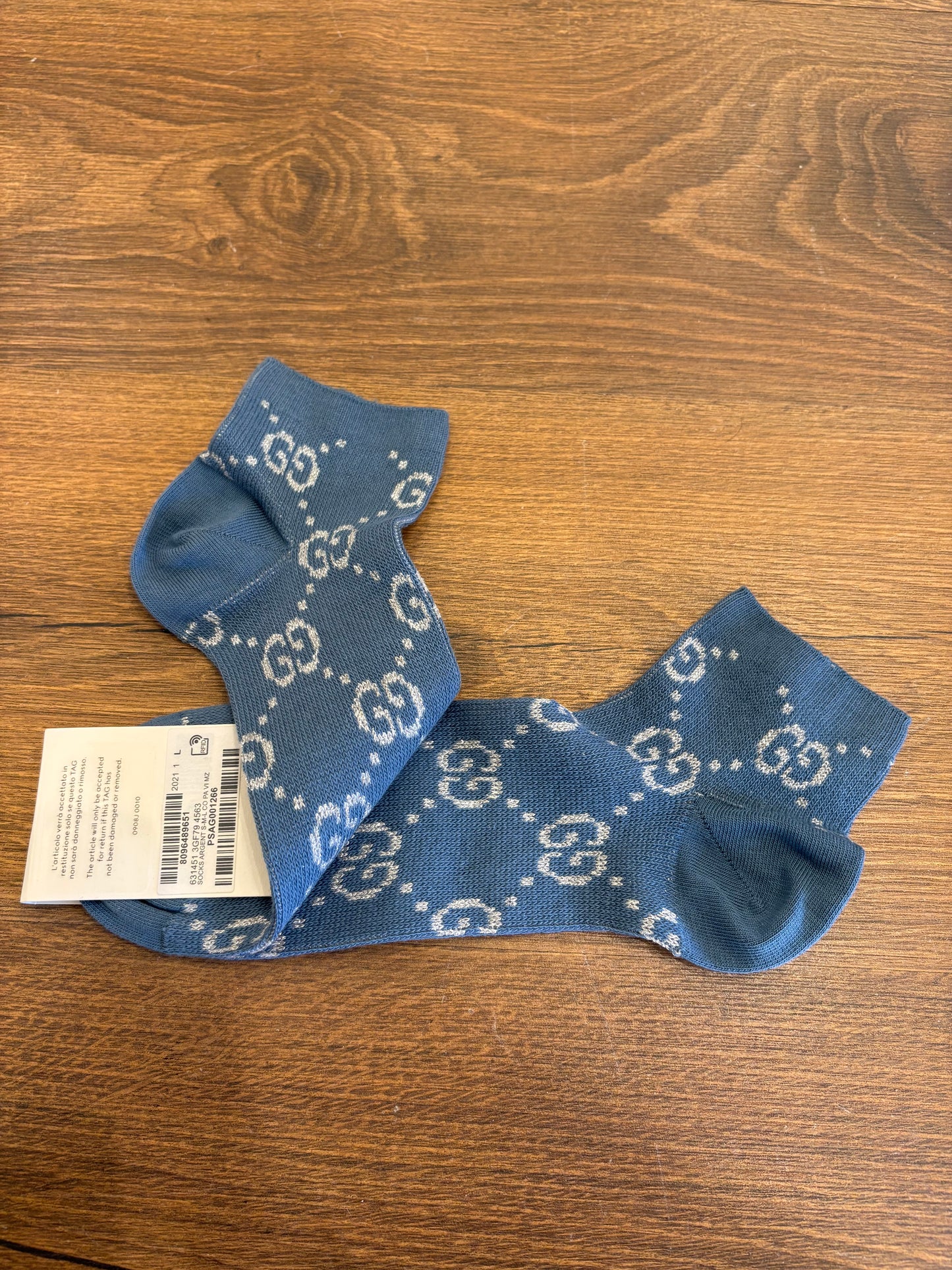 Calzini Corti Gucci in Lamé con Monogramma GG - Azzurro (tgL)Nuovo