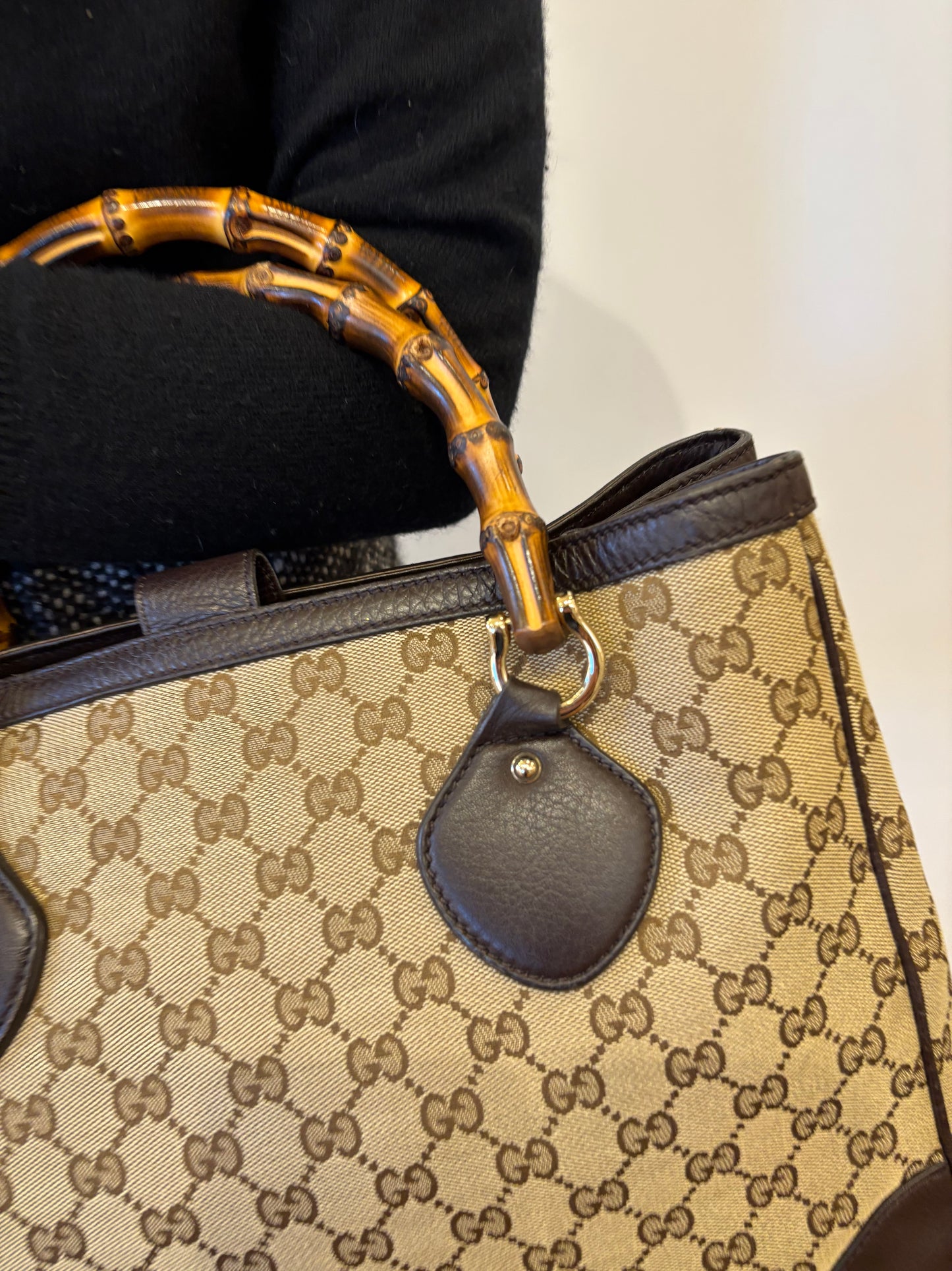 Gucci Diana  Tote Bag in tela GG e pelle  manici bamboo
