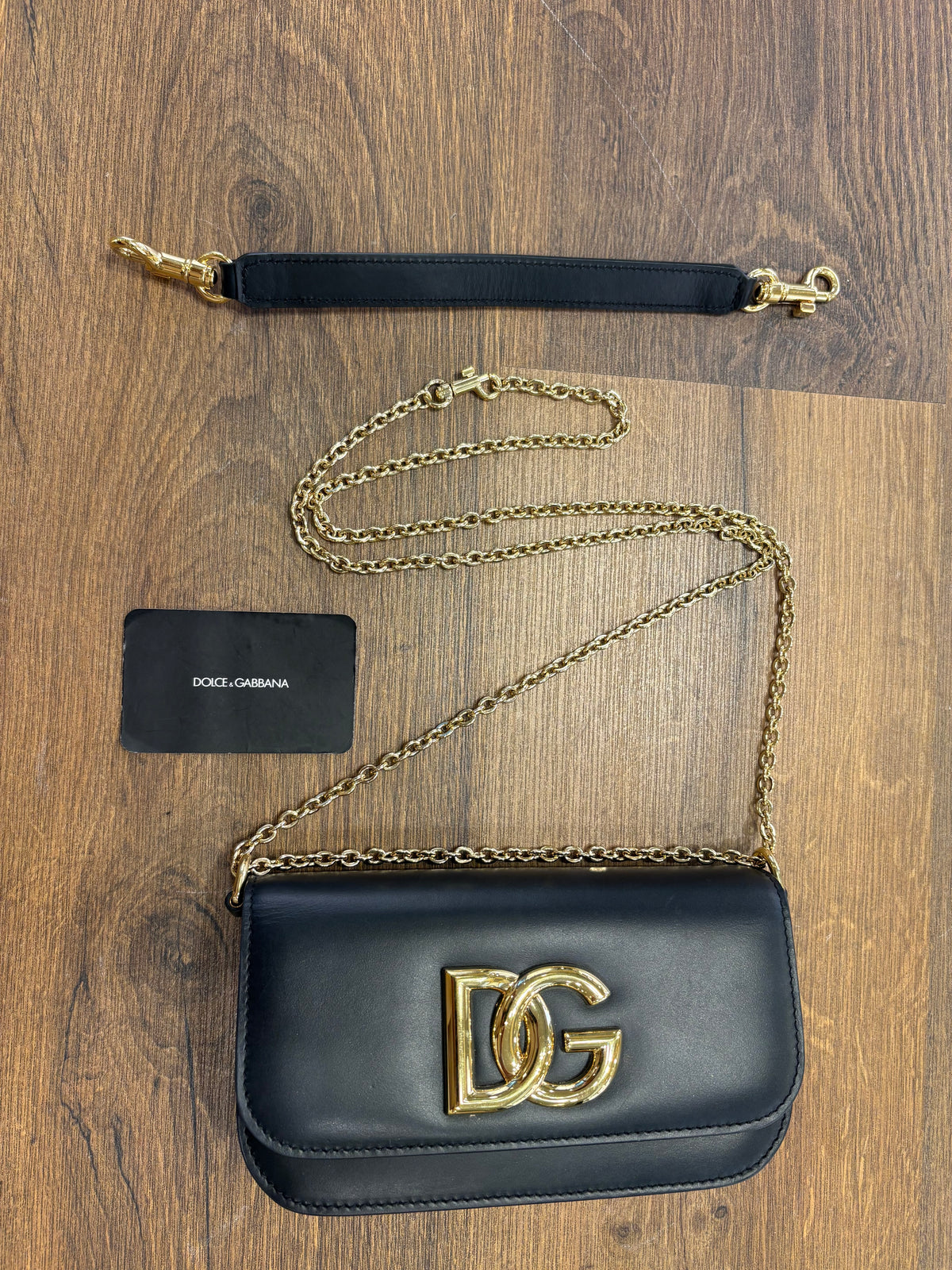 Dolce & Gabbana borsa 3.5 in pelle nera con catena . Nuova