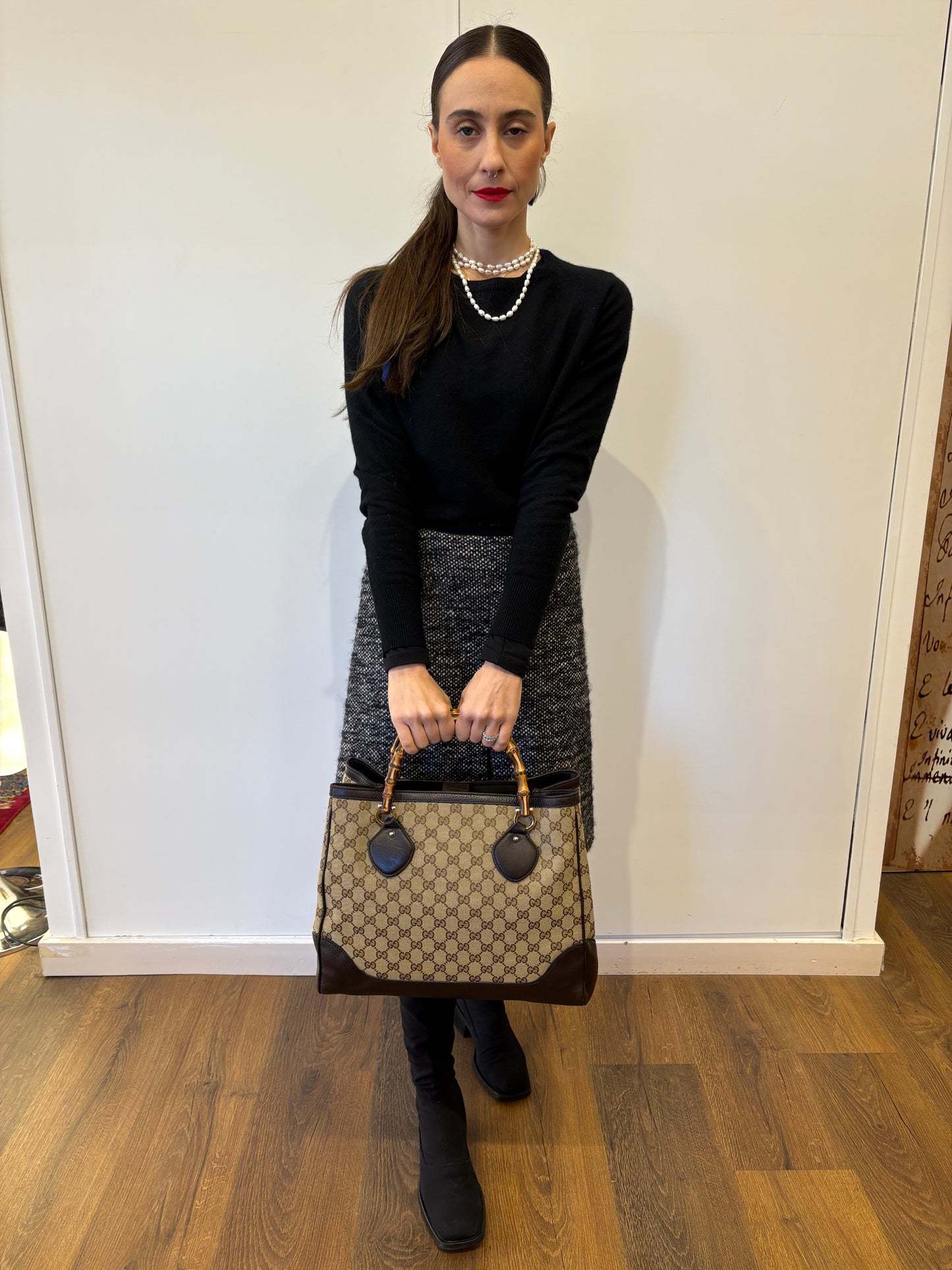 Gucci Diana  Tote Bag in tela GG e pelle  manici bamboo