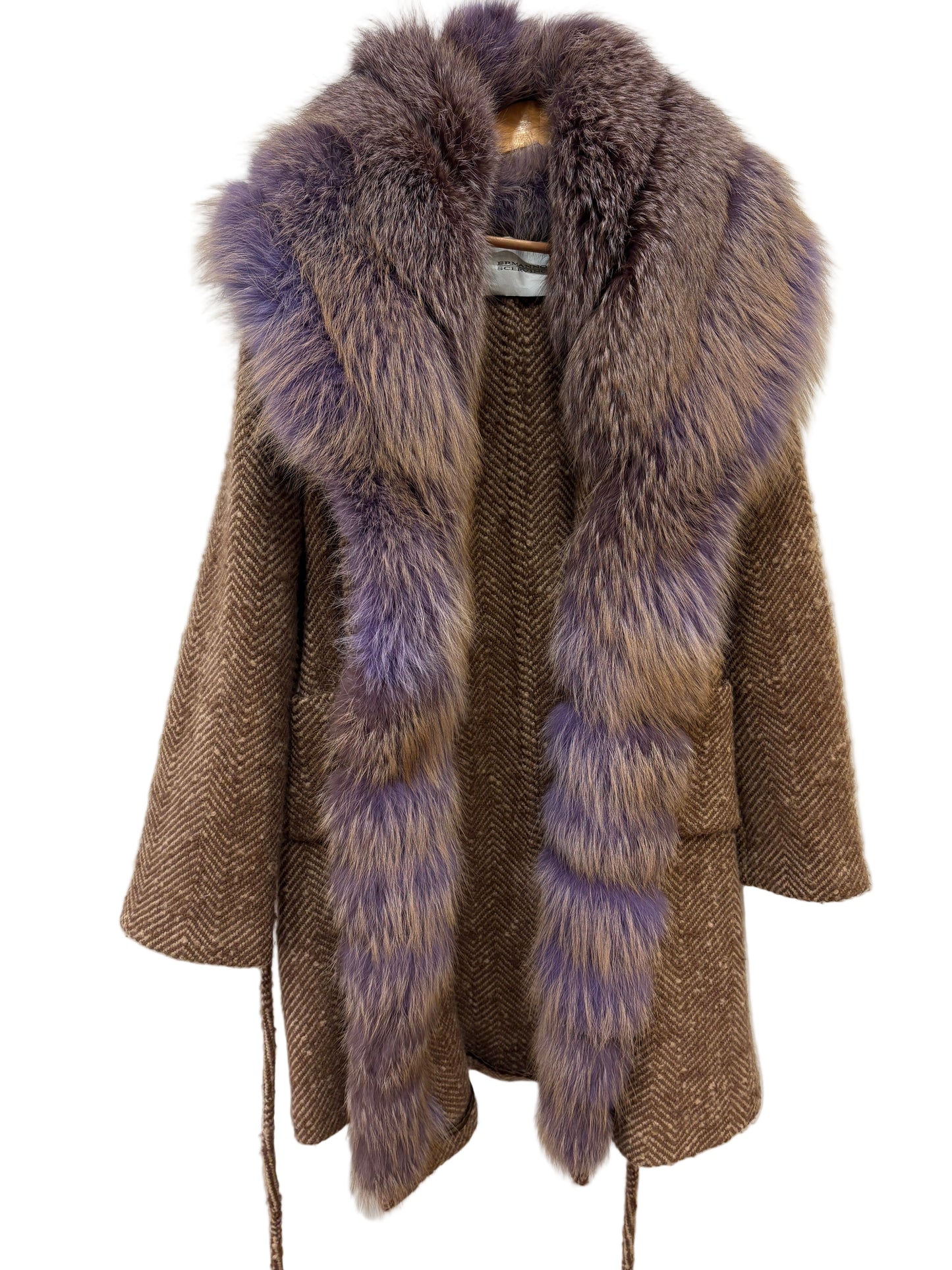 Ermanno Scervino cappotto spinato e volpe viola mélange