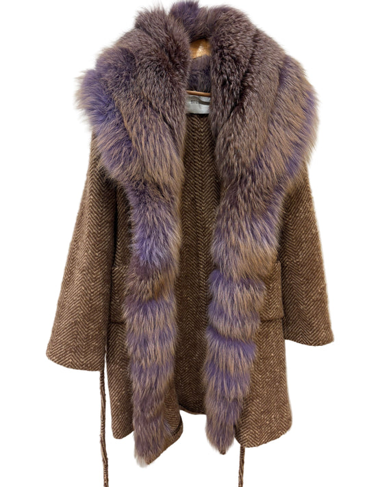 Ermanno Scervino cappotto spinato e volpe viola mélange