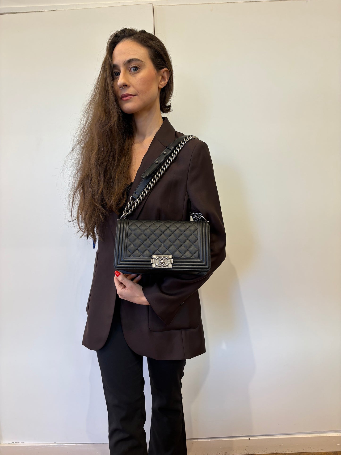 Chanel boy in pelle matelasse ‘ nera e rutenio